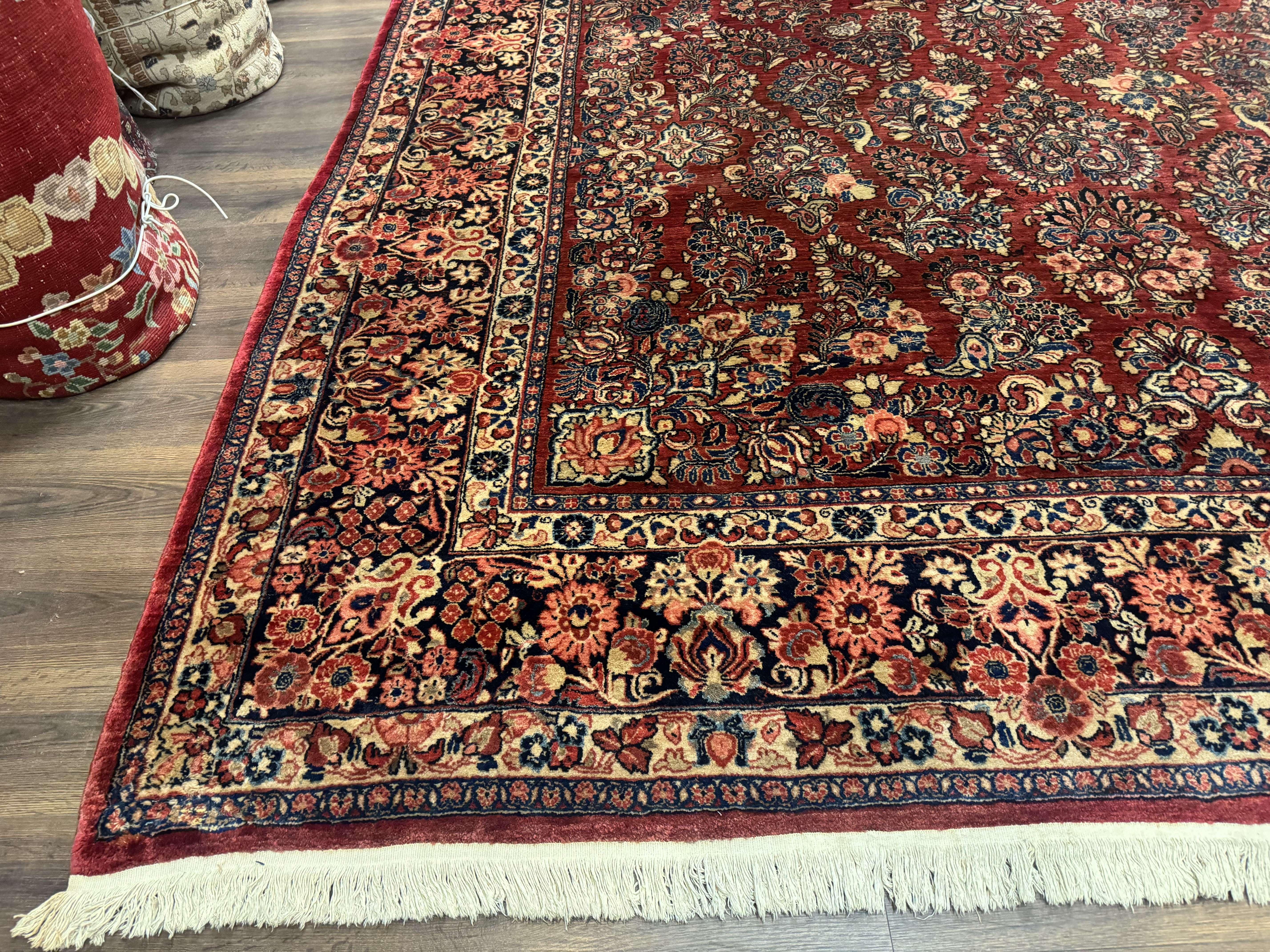 Large Persian Sarouk Rug 10x17, Palace Size Antique Persian Carpet, Red, Floral Allover, Traditional Persian Rug, Oversize Handmade Wool Rug - Jewel Rugs