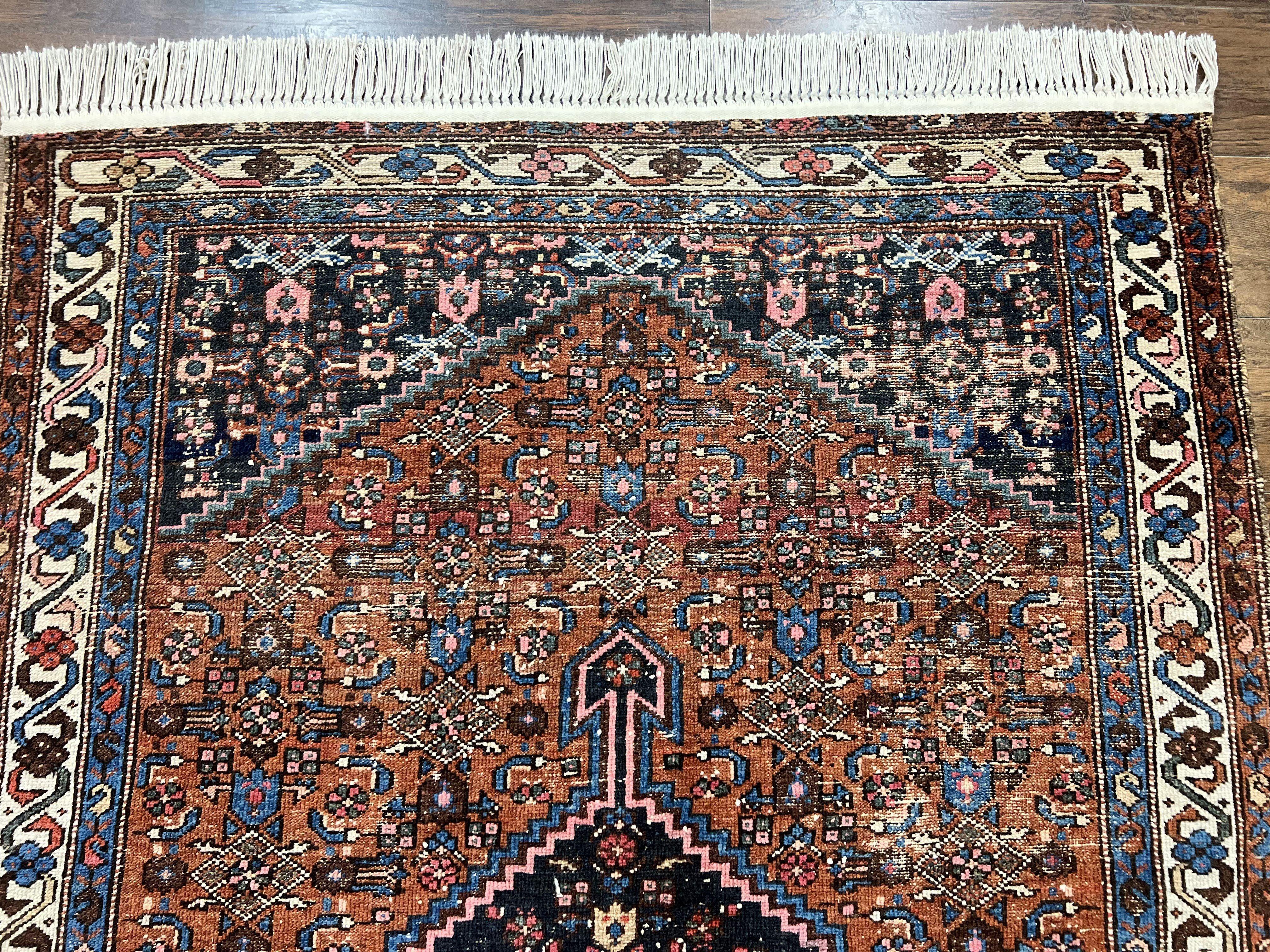 Red Persian Hamadan Rug 4x6, Wool Handmade Antique Carpet, Geometric Medallion Rug, Oriental Rug 4 x 6, Persian Tribal Rug, Hand Knotted Rug - Jewel Rugs