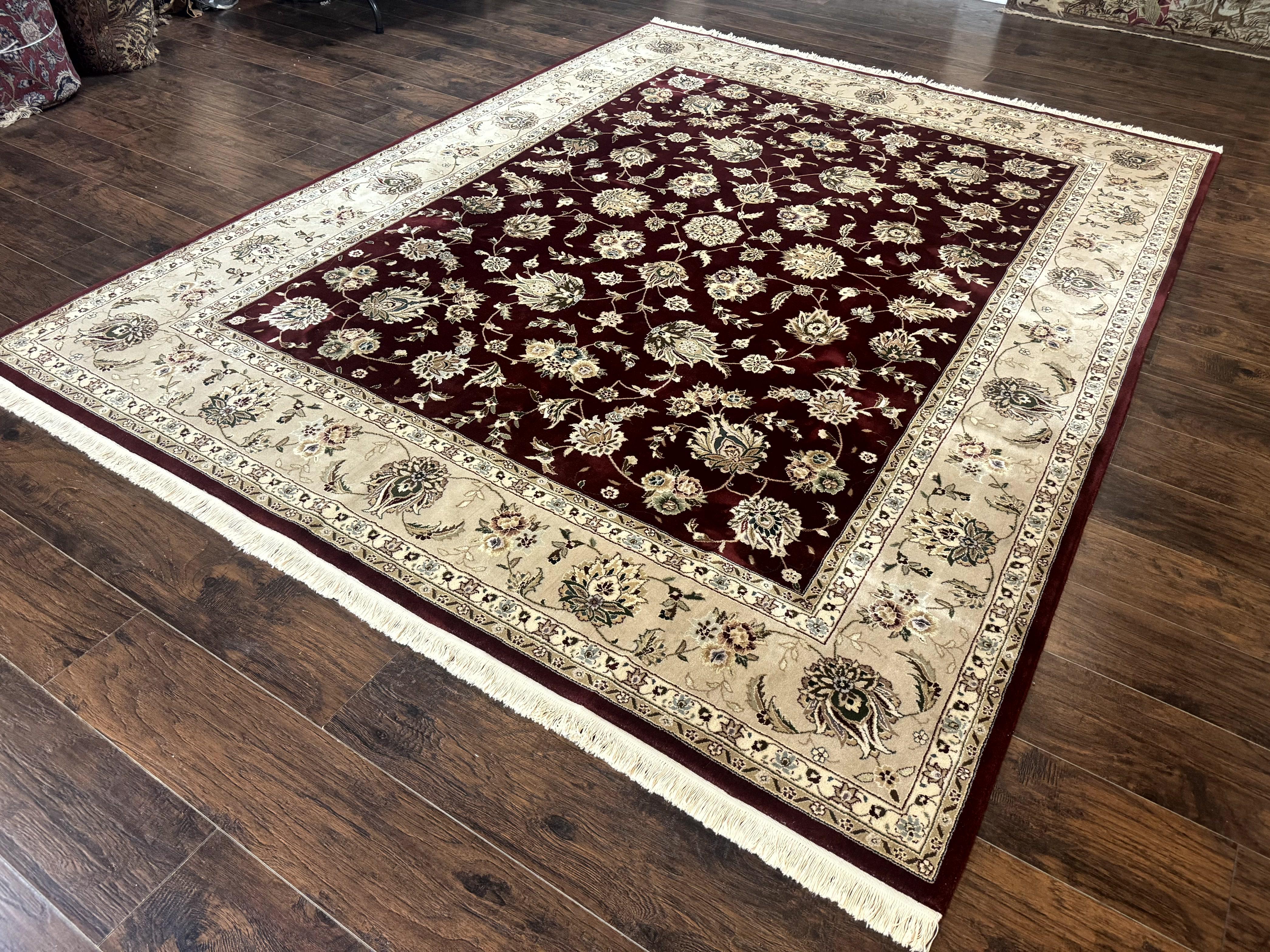 Maroon Persian Rug 8x10, Floral Allover, Traditional Area Rug, Wool and Silk Highlights, Sino Persian Carpet - Jewel Rugs