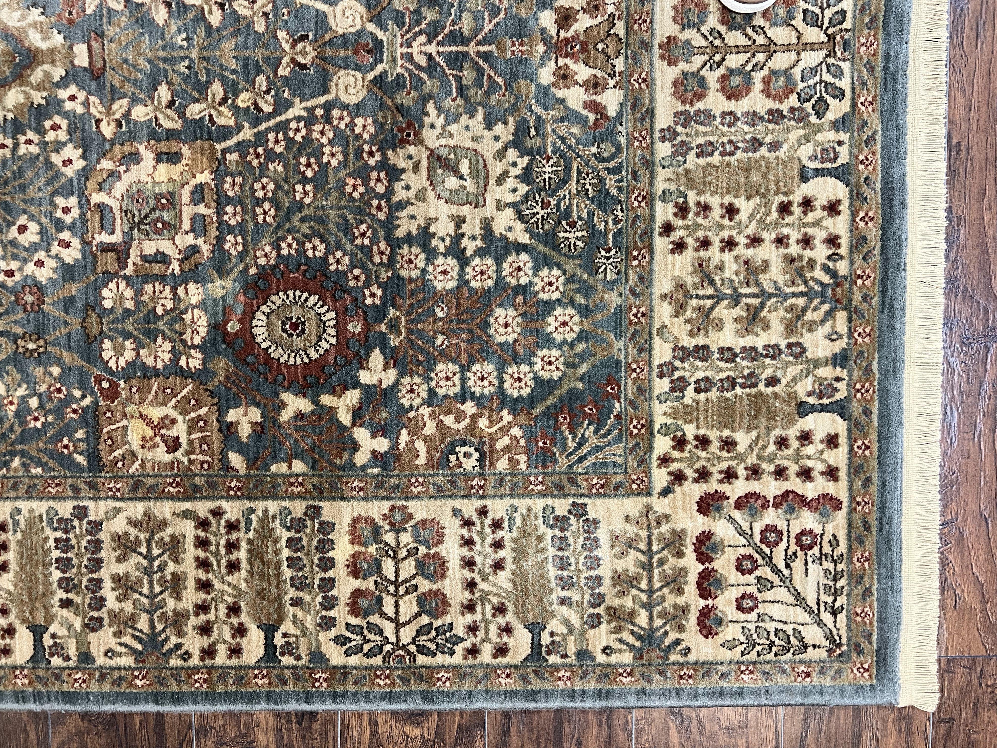 Belgium Power-Loomed Rug 5.6 x 7.6, Green and Cream Rug, Vintage Wool Area Rug, Oriental Carpet, Medium Sized Rug - Jewel Rugs