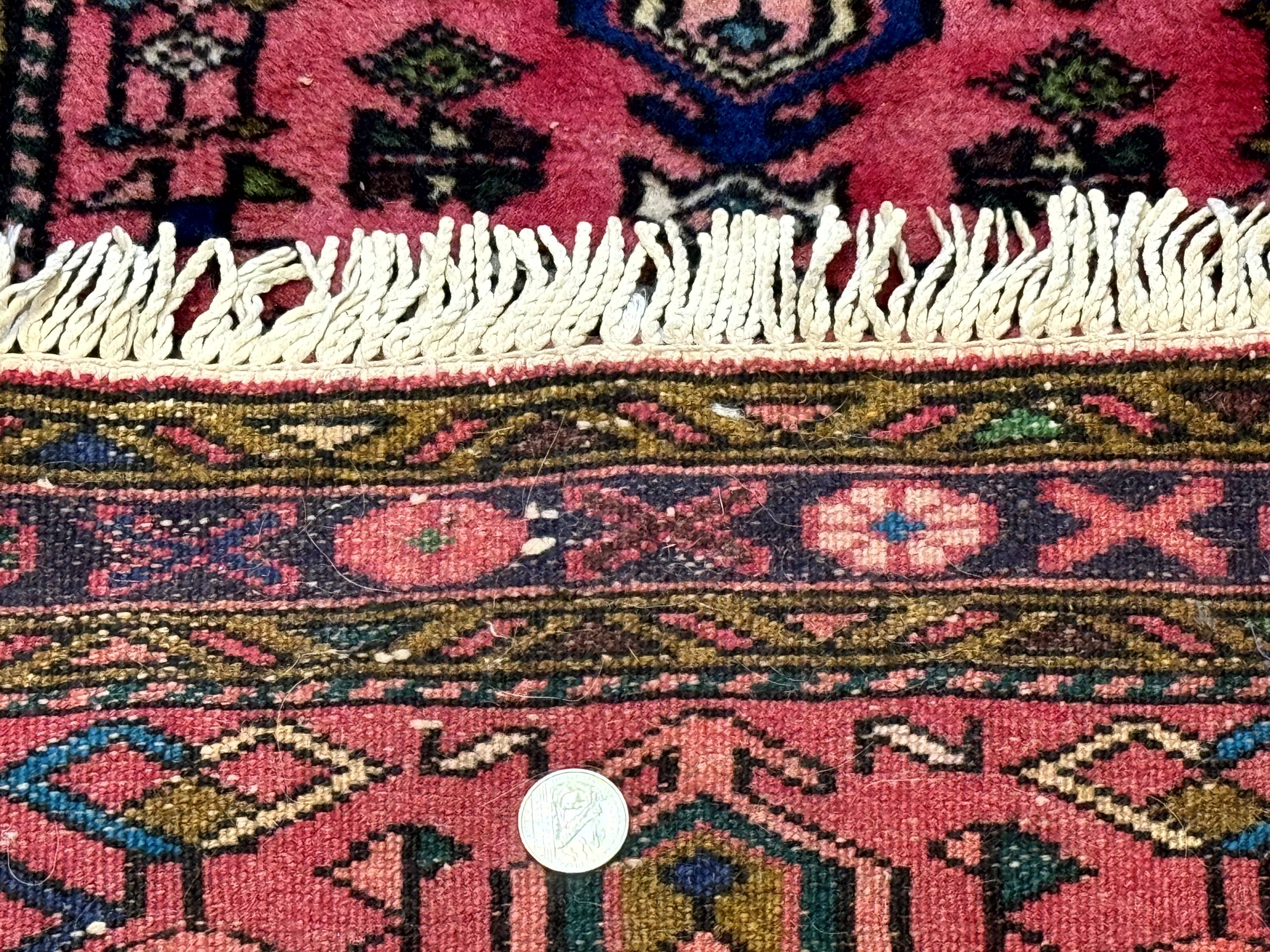 Vintage Persian Karajeh Runner Rug 2 x 9.8, Pink and Navy, Geometric Design - Jewel Rugs