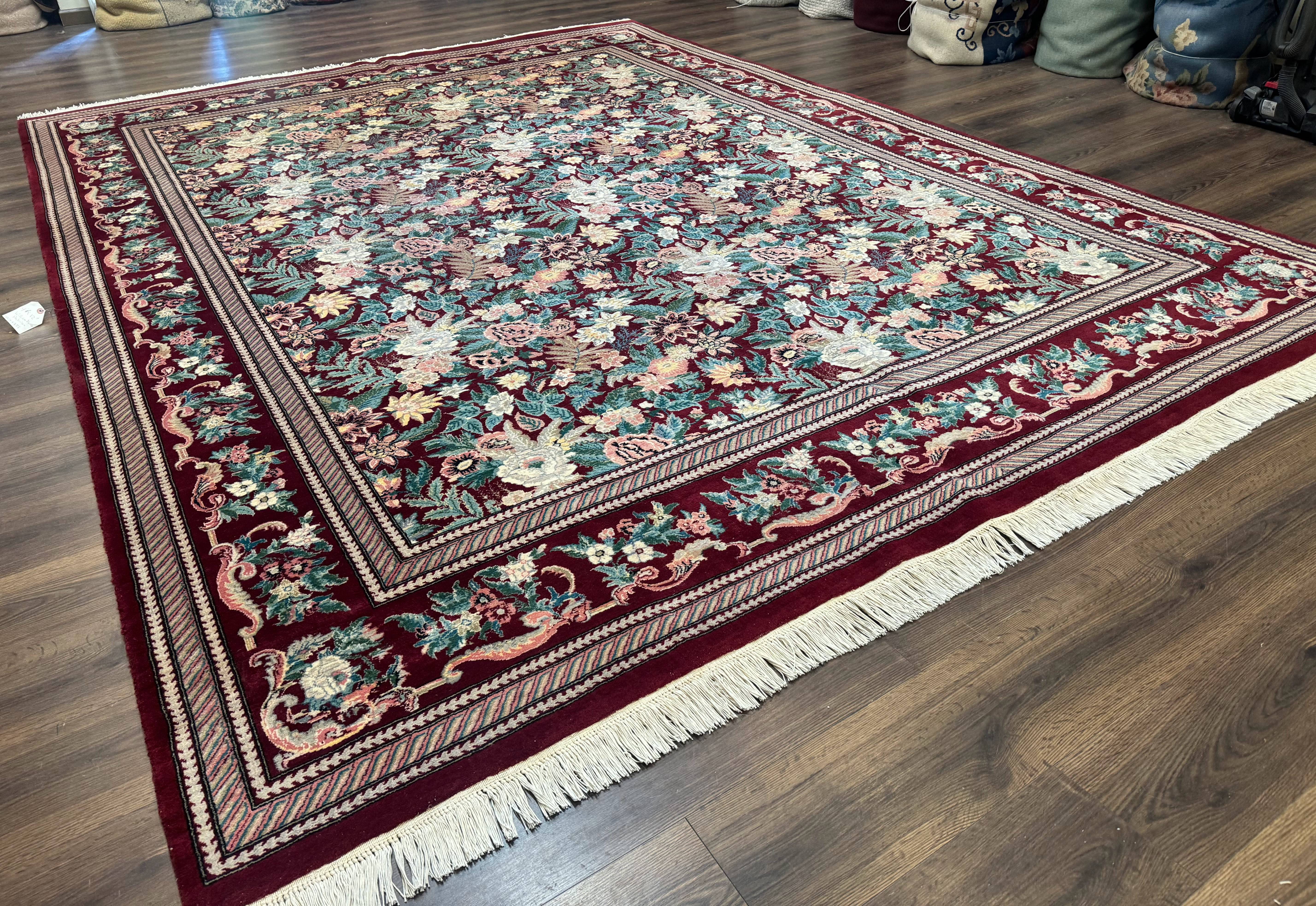 Pakistani Rug 9x12 William Morris Maroon Vintage Floral Wool - Jewel Rugs