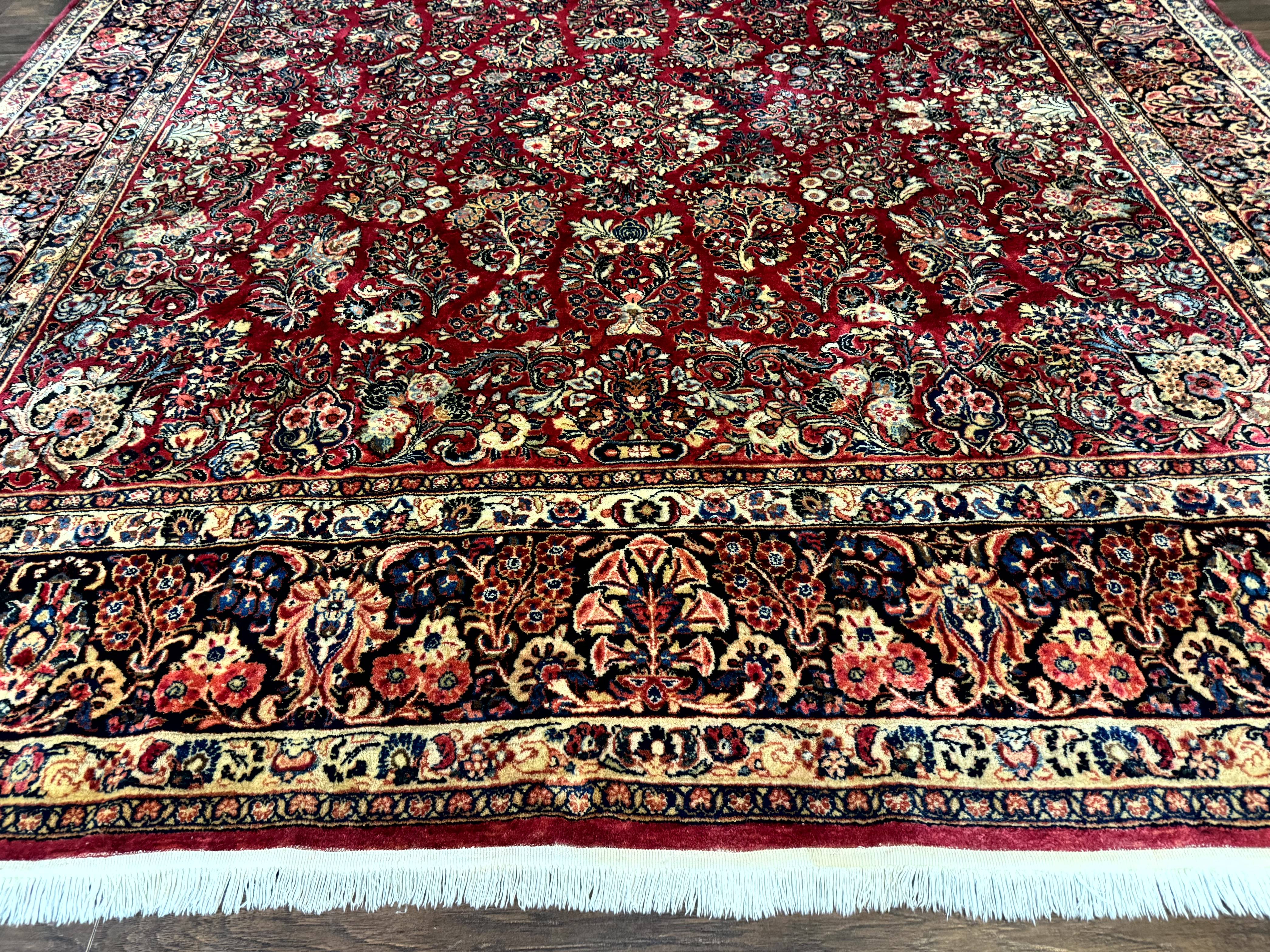 Persian Sarouk Rug 10x10, Square Persian Carpet, Red, Floral, Antique - Jewel Rugs