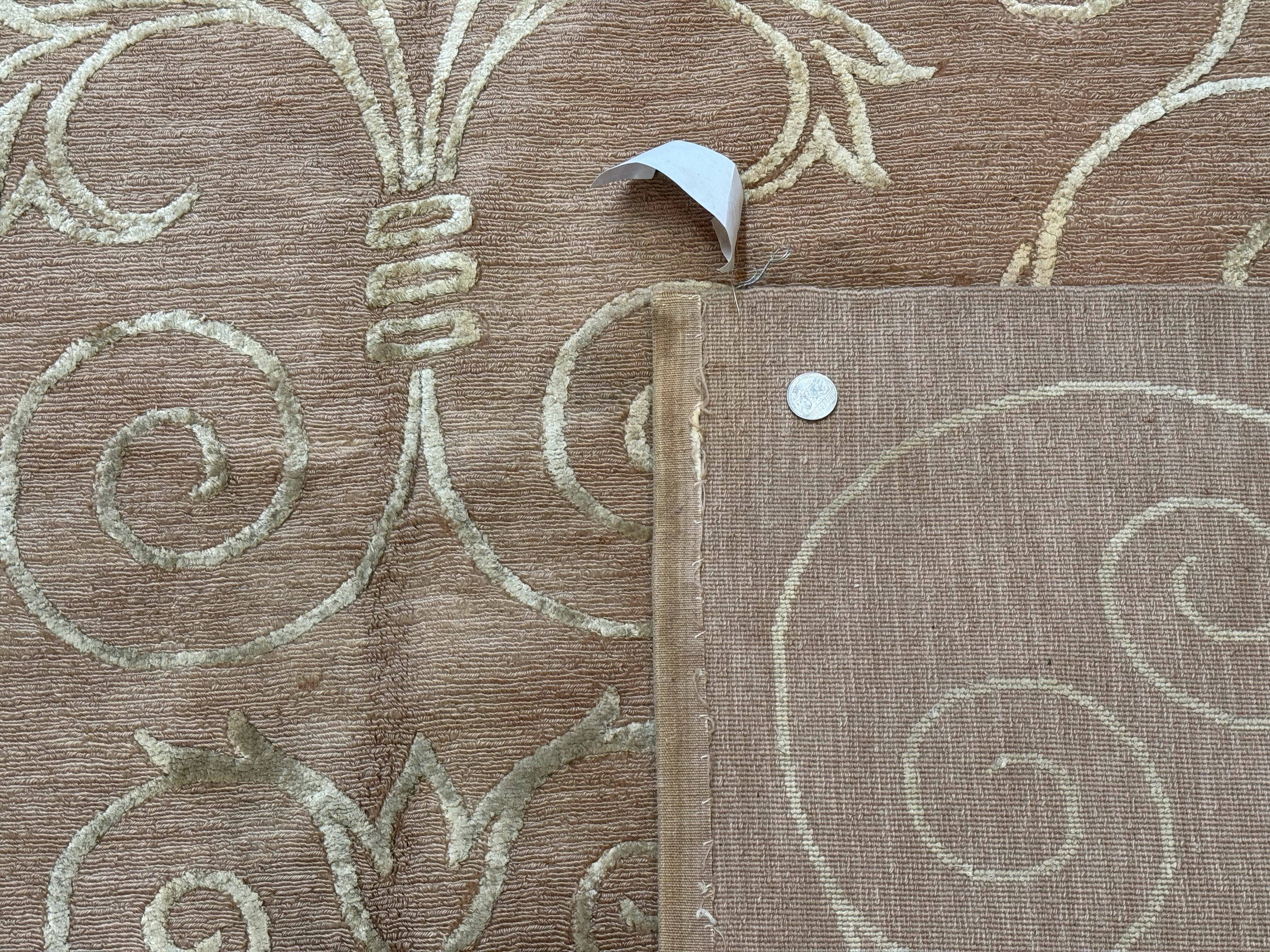 Tibetan Rug 9x12 Wool and Silk Beige Modern Handmade Carpet - Jewel Rugs