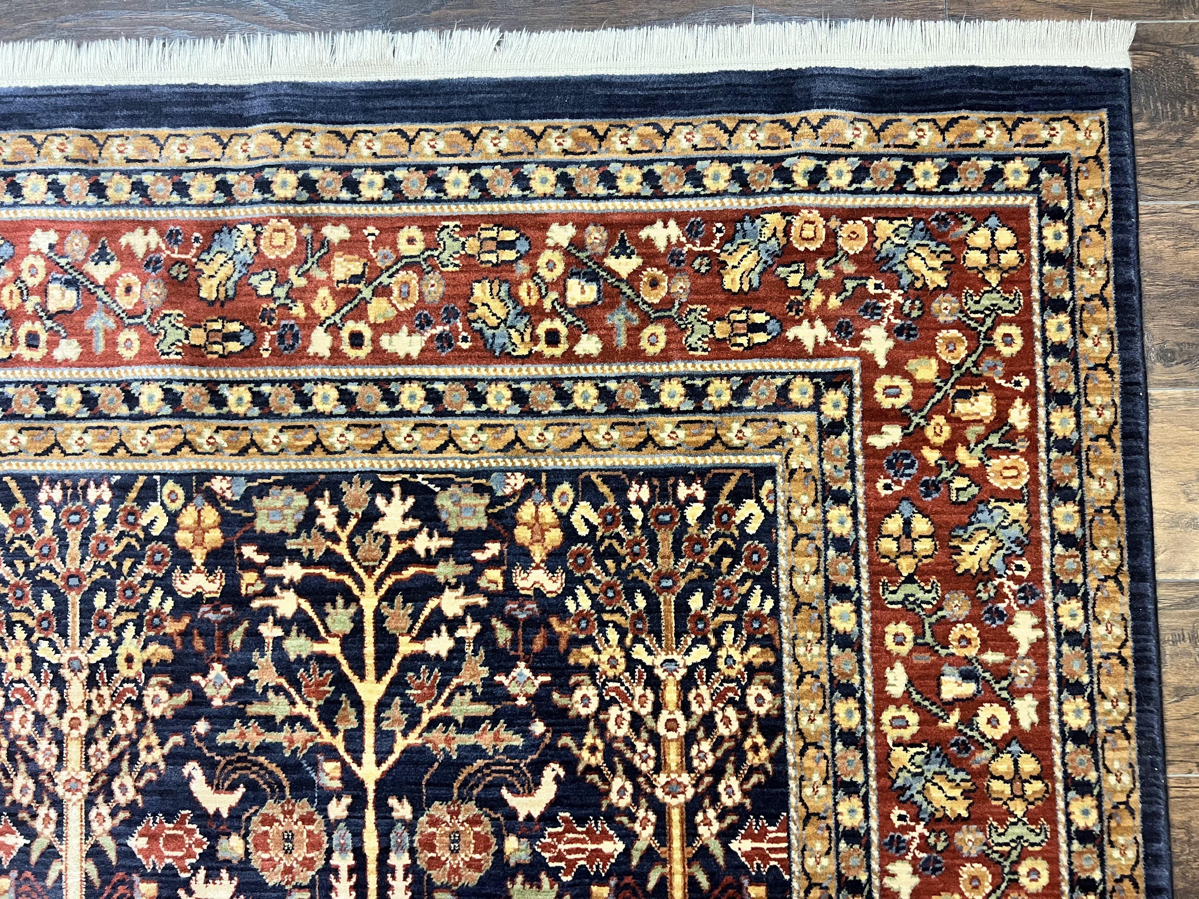 Karastan Rug 9x13, Karastan English Manor Devonshire 2120, Discontinued Wool Pile Karastan Navy Blue Floral Room Sized Area Rug, Bird Motifs - Jewel Rugs