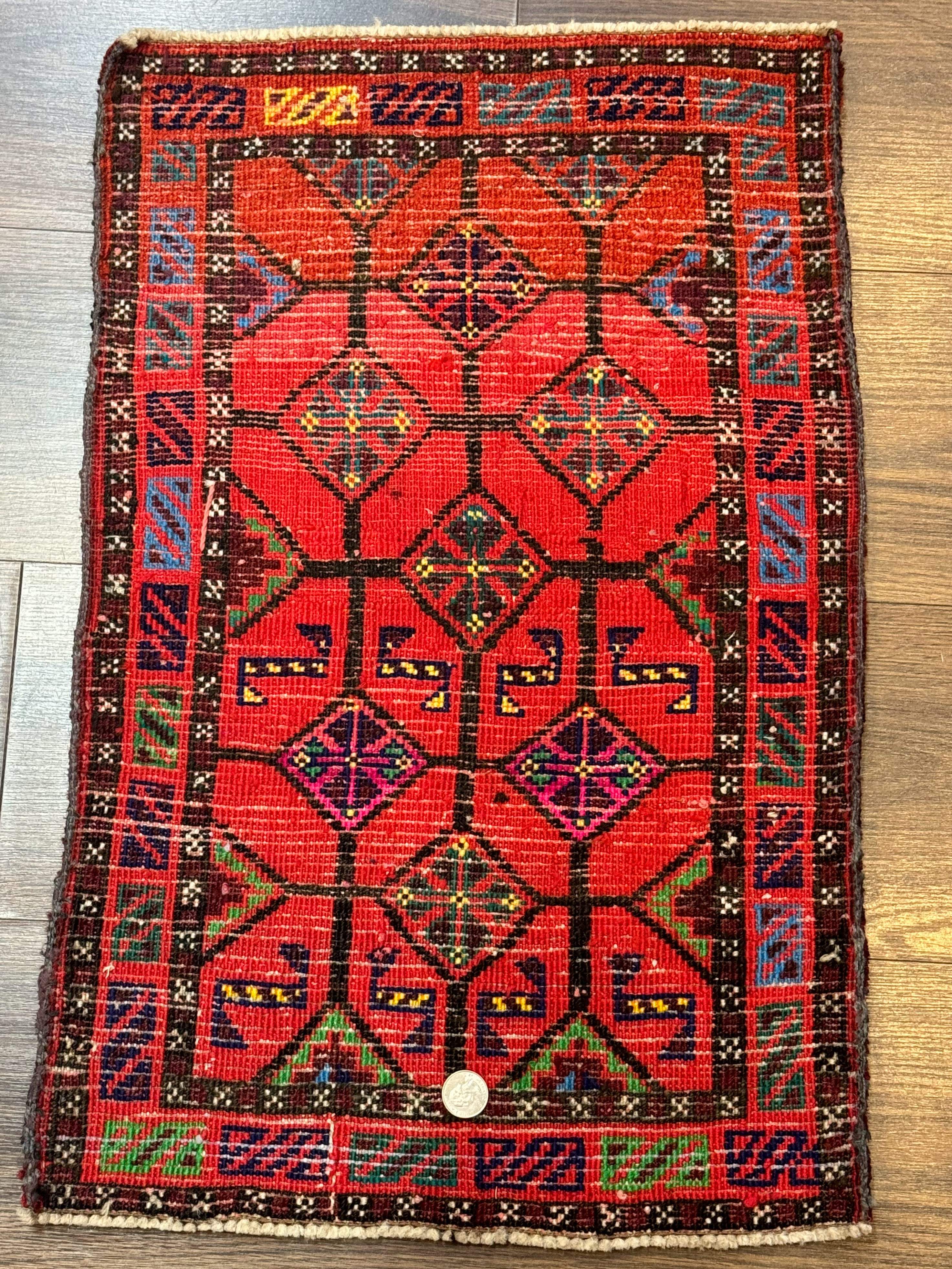 Small Red Persian Balouchi Rug 1.5 x 2, Tribal Rug, Wool - Jewel Rugs