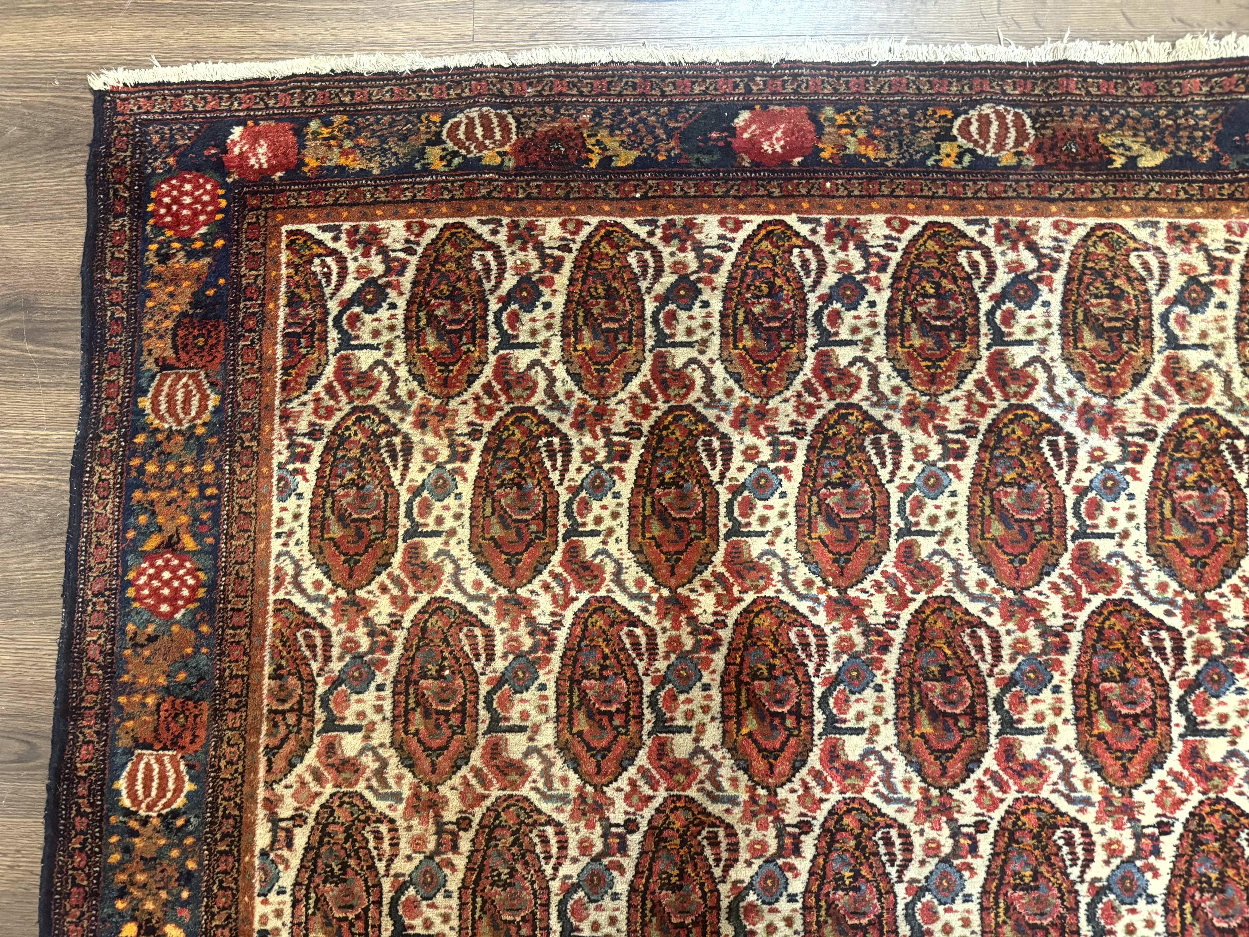 Antique Persian Kurdish Senneh Rug 4.6 x 6.5, Repeated Paisely Boteh Design, Handmade - Jewel Rugs