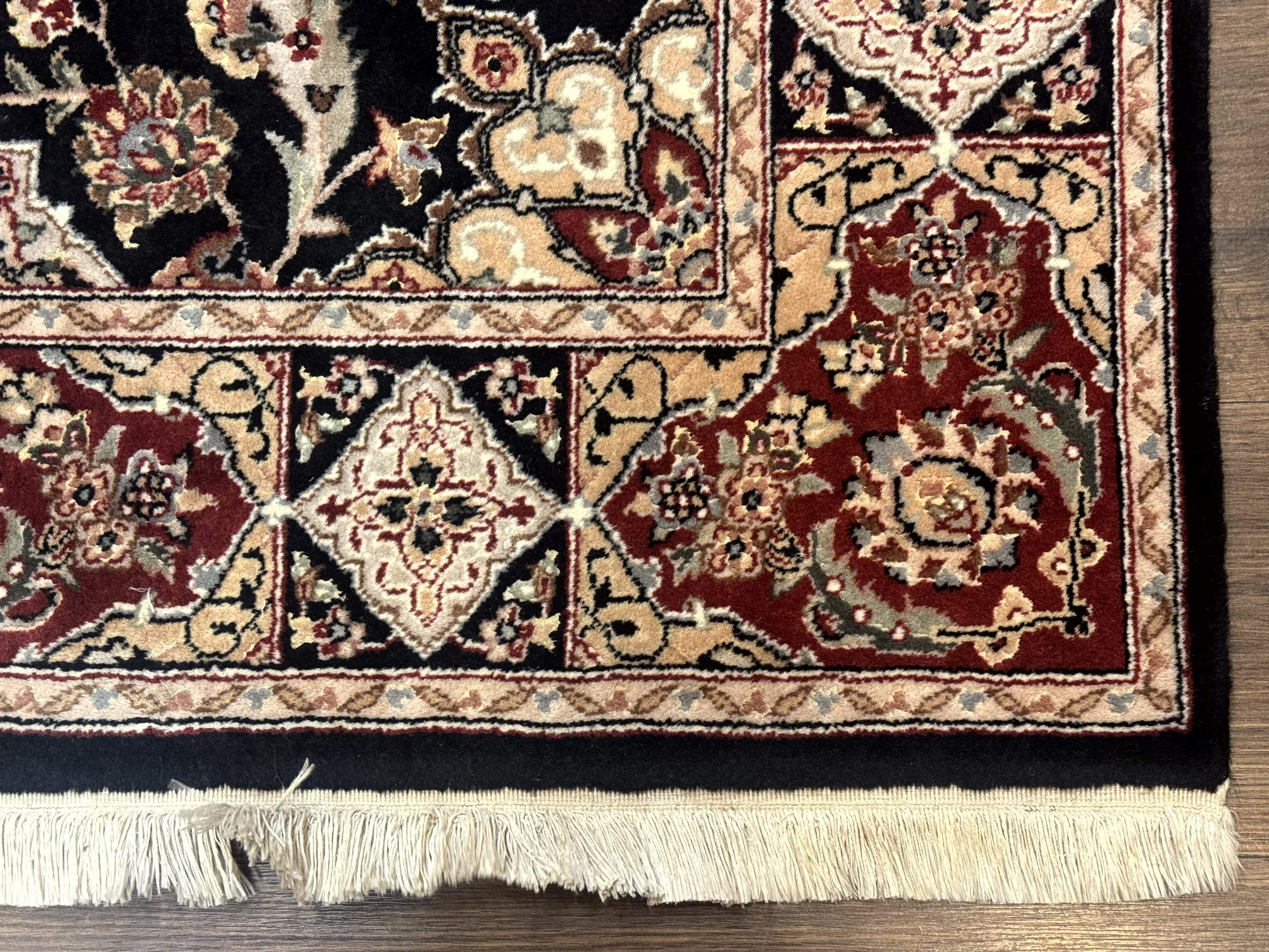 Pak Persian Rug 4x6, Black and Burgundy, Floral Allover, Wool and Silk - Jewel Rugs