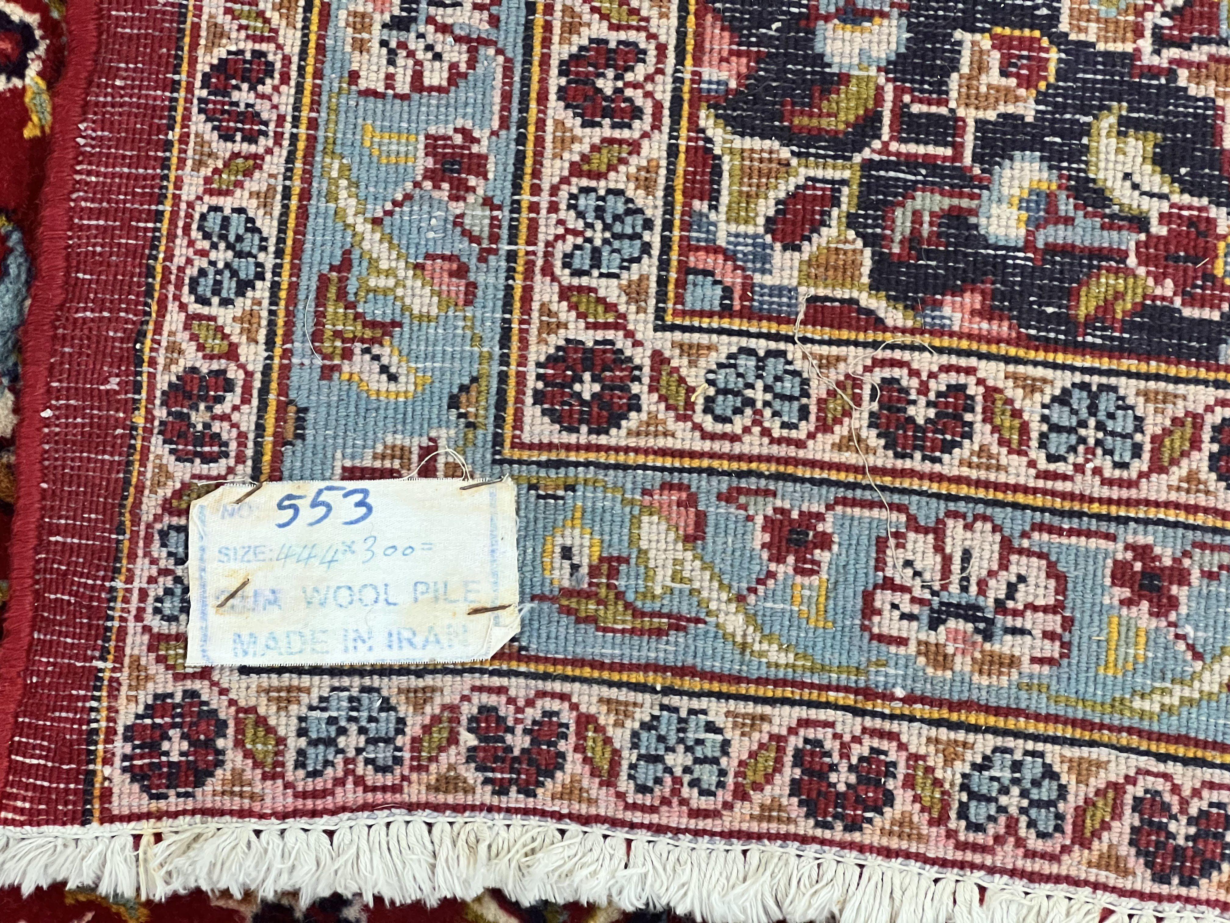 Persian Kashan Rug 10x14, Wool Hand Knotted Vintage Carpet, Red & Navy Blue Floral Allover Rug, Traditional Oriental Rug 10 x 14, Semi Antique - Jewel Rugs