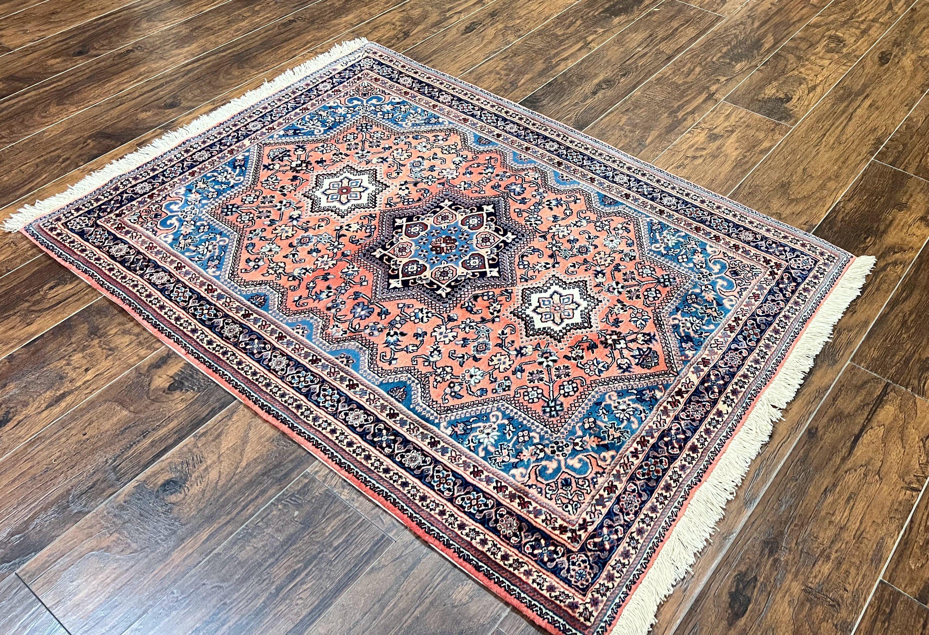 Persian Shiraz Rug 3x5, Geometric Tribal Rug, Wool Hand Knotted Vintage Carpet, Light Red & Blue, Signed by Masterweaver - Jewel Rugs