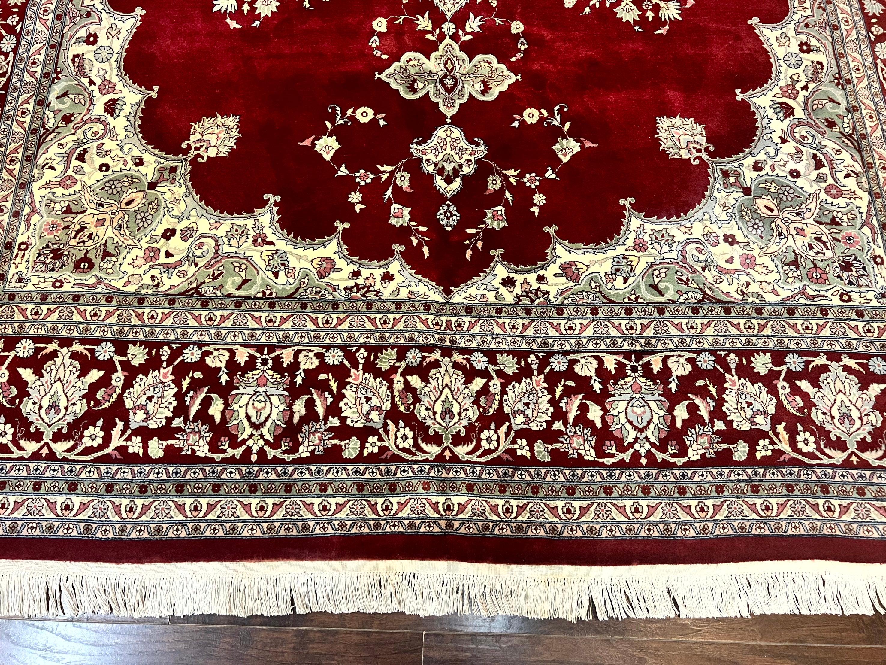 Pak Persian Rug 9x12, Handmade Vintage Traditional Wool Carpet, Floral Medallion, Dark Red Ivory/Cream, Fine 250 KPSI - Jewel Rugs