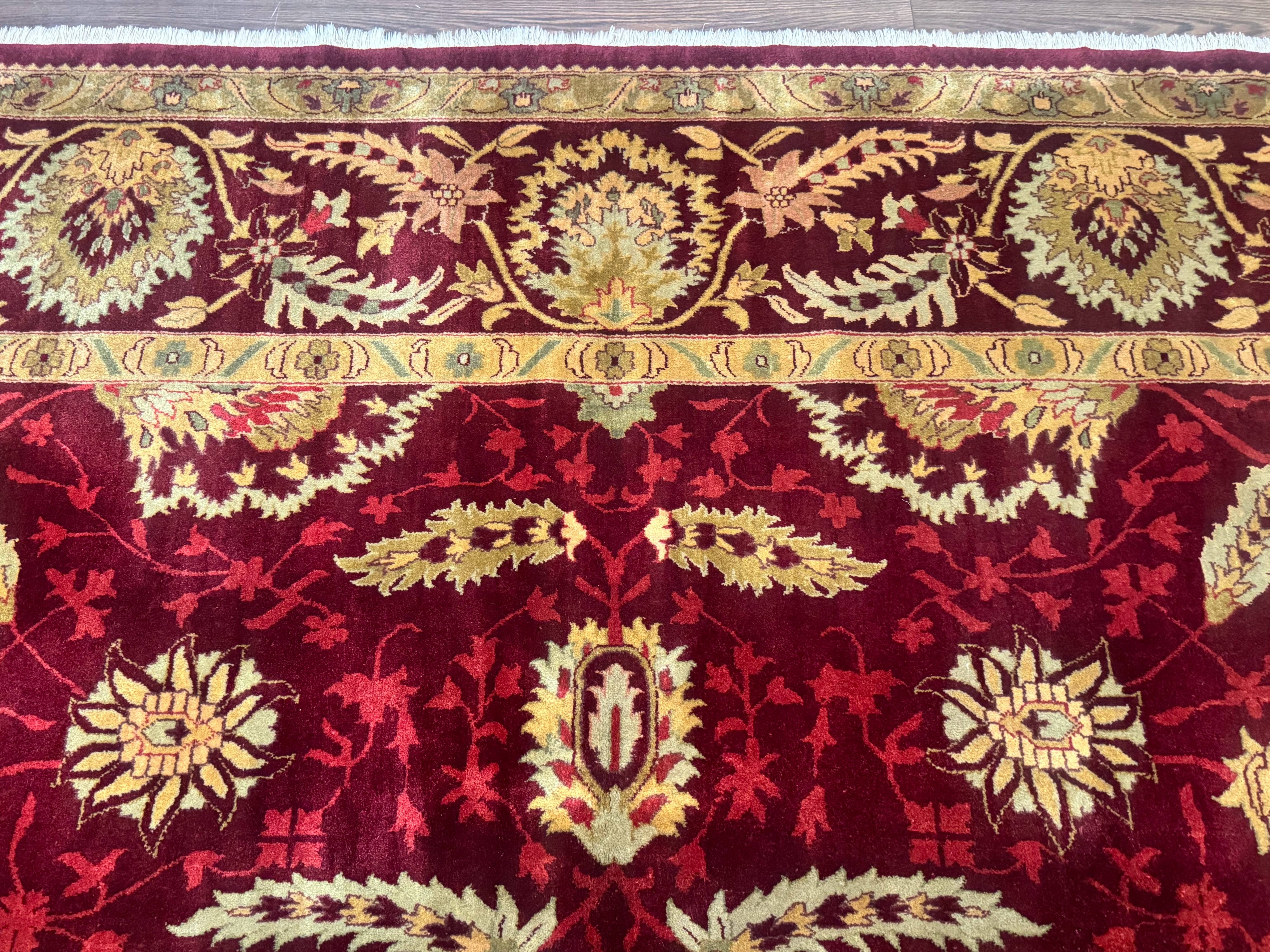 Indo Mahal Rug 9x12, Allover Pattern, Dark Red, Traditional Wool Area Rug - Jewel Rugs