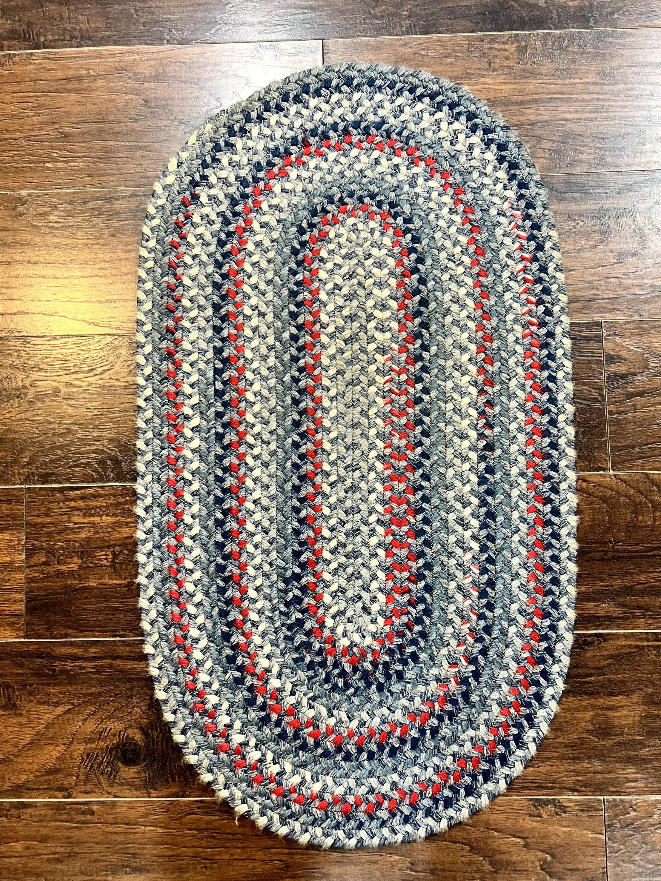 Oval Braided Rug 2x3, Small American Braided Rug, Multicolor Colorful, Blue Ivory Gray Red, 2x3 Oval Rug, Vintage 1960s Rug - Jewel Rugs