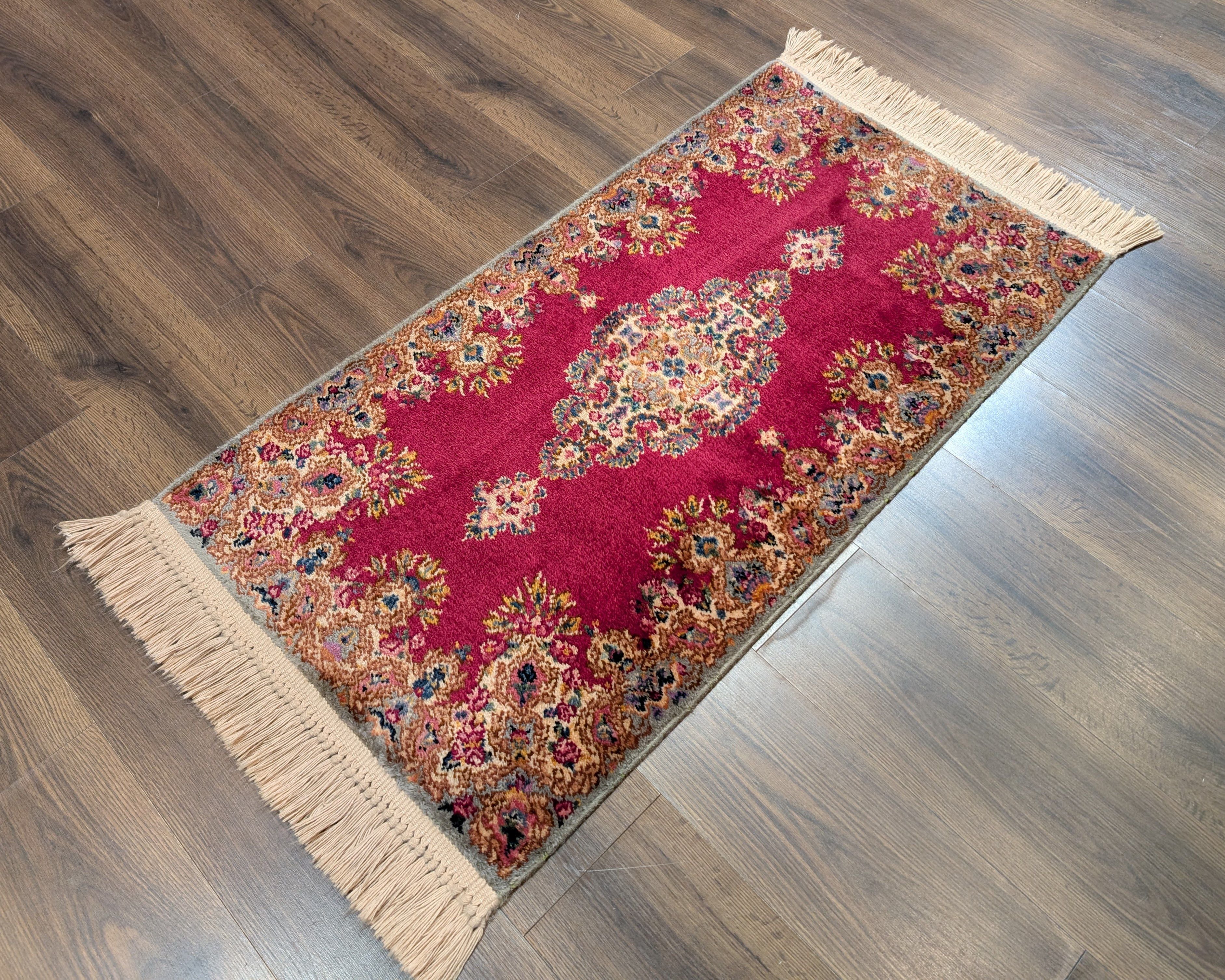 Karastan Rug 2x4 Kirman Red Medallion #762, Small Wool Karastan Rug - Jewel Rugs