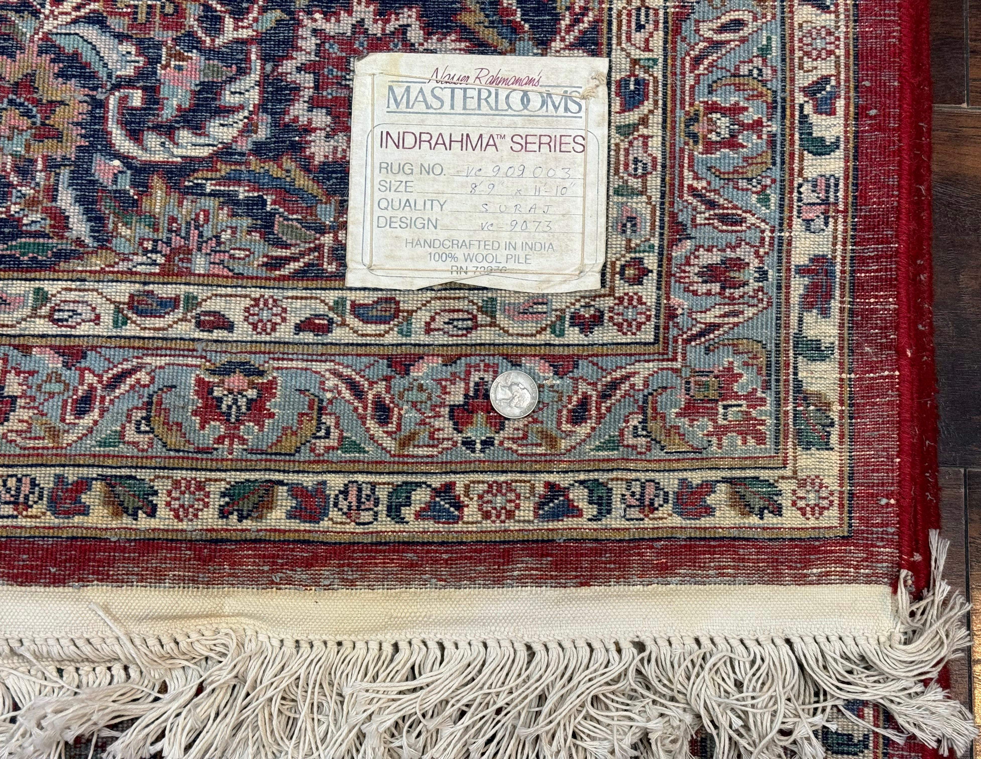 Indo Persian Rug 9x11 ft – Red and Navy, Hand-Knotted Traditional Wool Carpet - Jewel Rugs