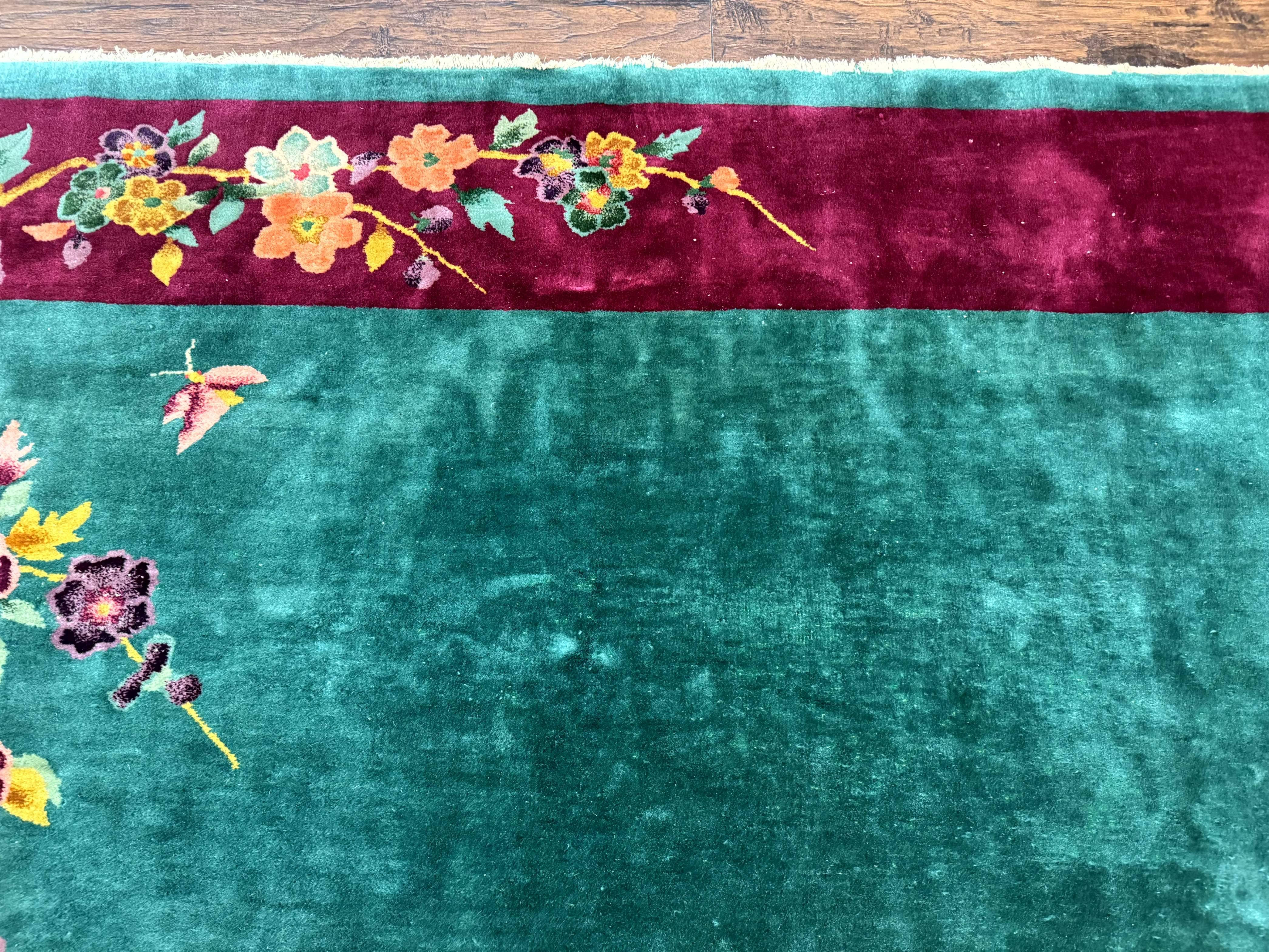 Antique Chinese Art Deco Rug 8x10 - Green Nichols Wool Rug - Jewel Rugs