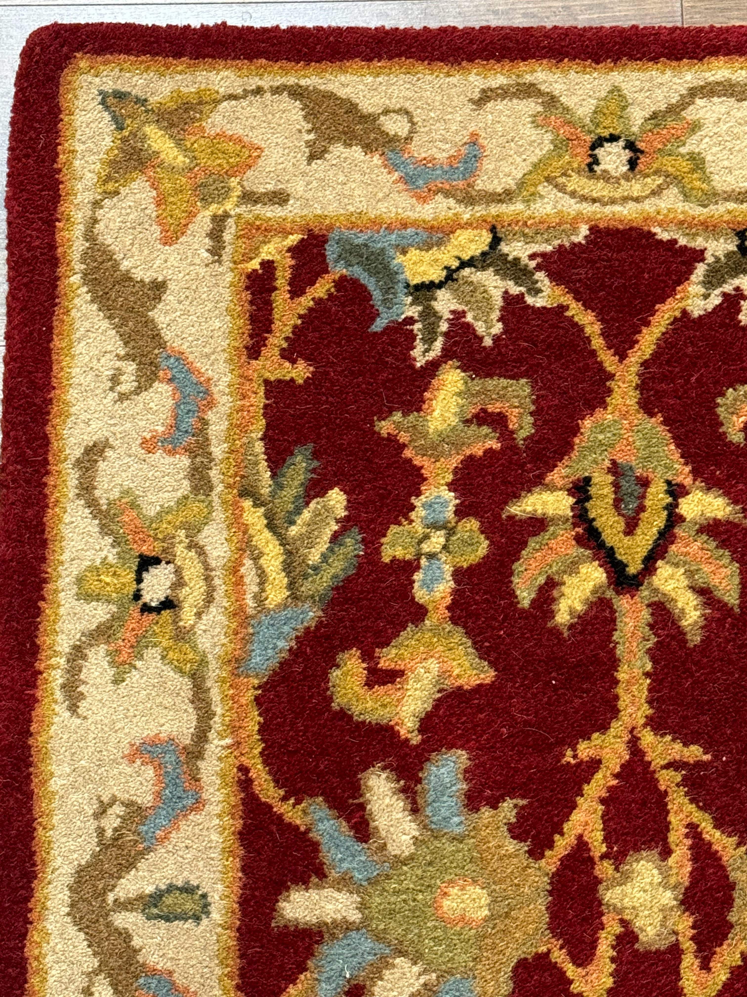 Small Floral Wool Rug 2x3, Safavieh Heritage Collection, Dark Red & Cream - Jewel Rugs