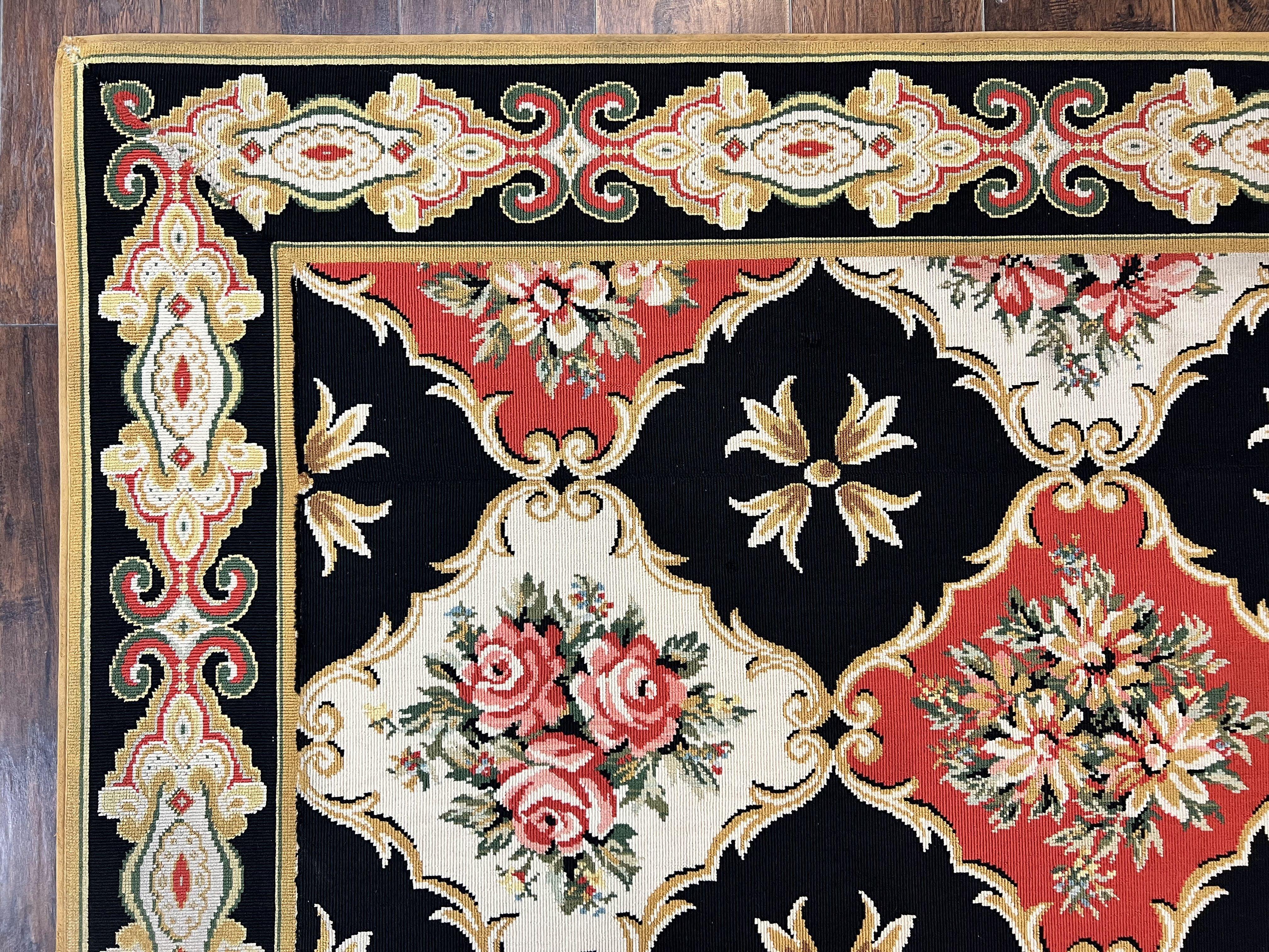 Wide Runner Rug 6x17 ft, Custom Made Vintage Stark Carpet 6 x 17 ft, Red Black Ivory, Corridor Hallway Rug, European Panel Design, Floral - Jewel Rugs