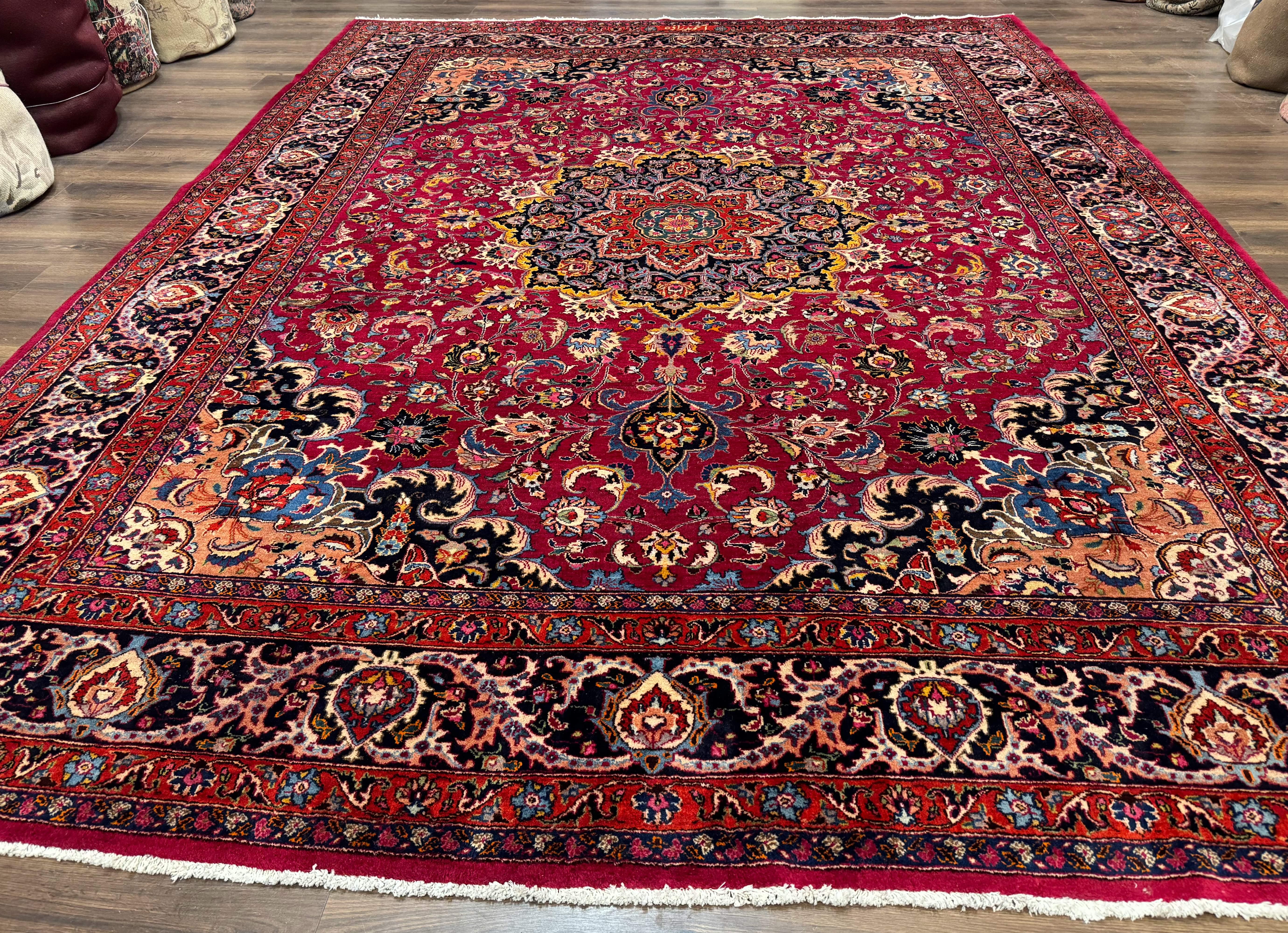 Red Persian Mashad Rug 10x13 - Floral Medallion Signed By Masterweaver - Jewel Rugs