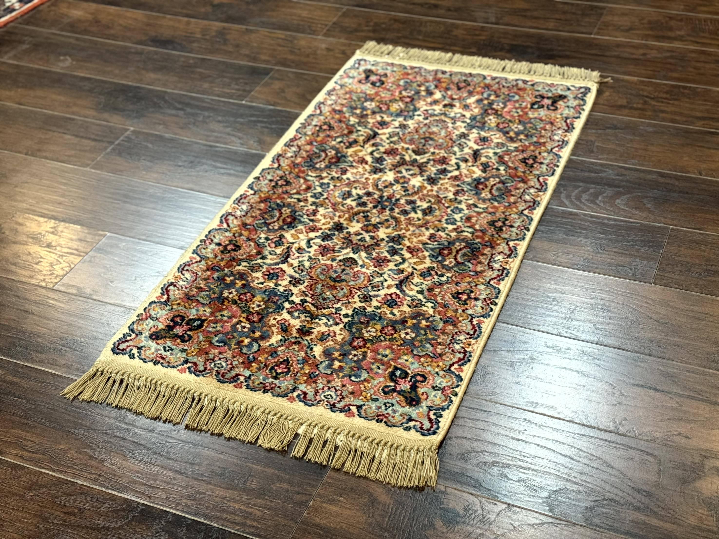 Karastan Rug 2x4, Karastan Kirman Rug #724, Wool Vintage Discontinued Small Karastan Area Rug, Ivory Kirman - Jewel Rugs