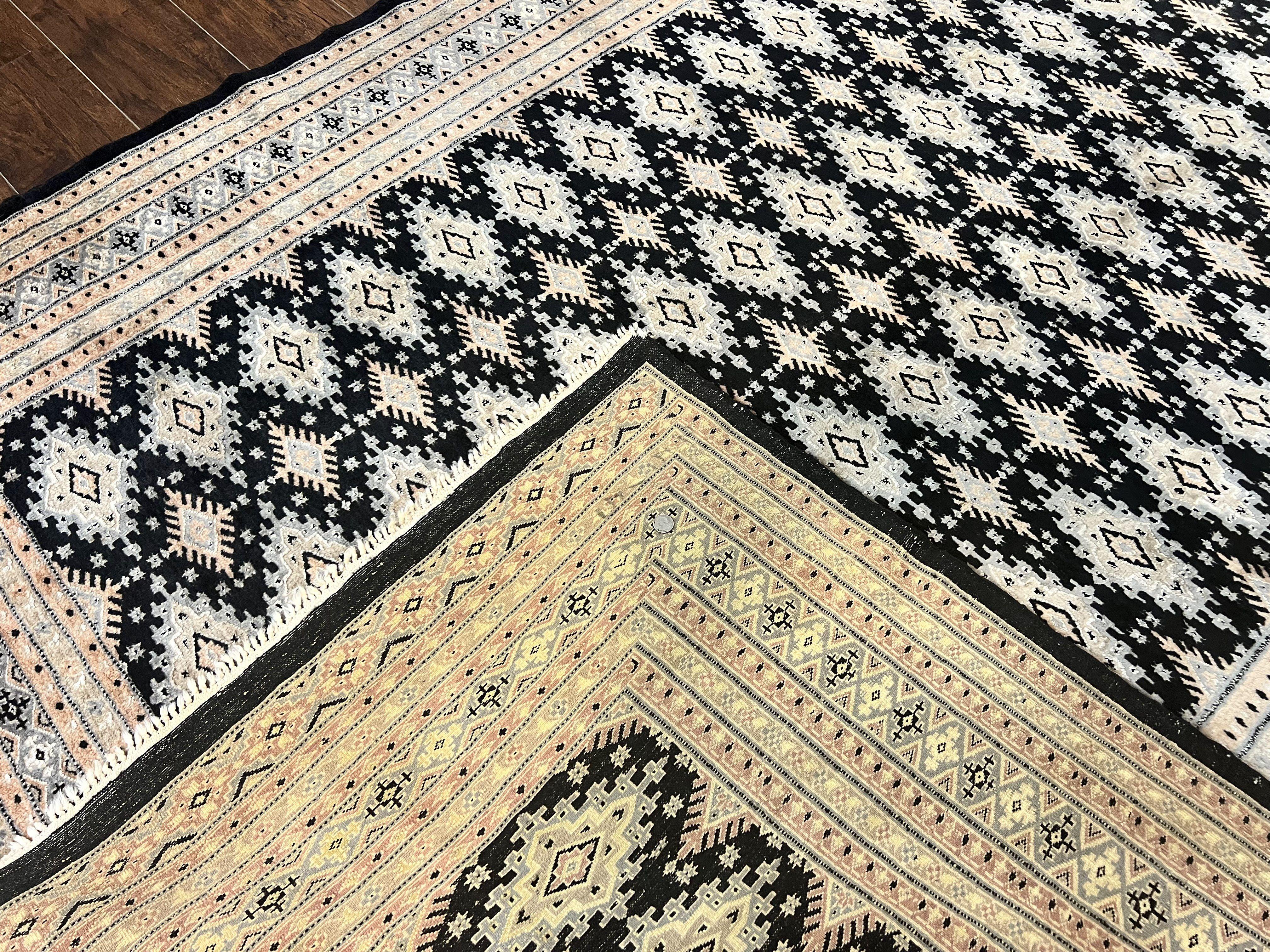 Pakistani Bokhara Rug 6x9, Hand Knotted Vintage Wool Carpet with Silk Highlights, Very Fine 320 KPSI, Medium Size - Jewel Rugs