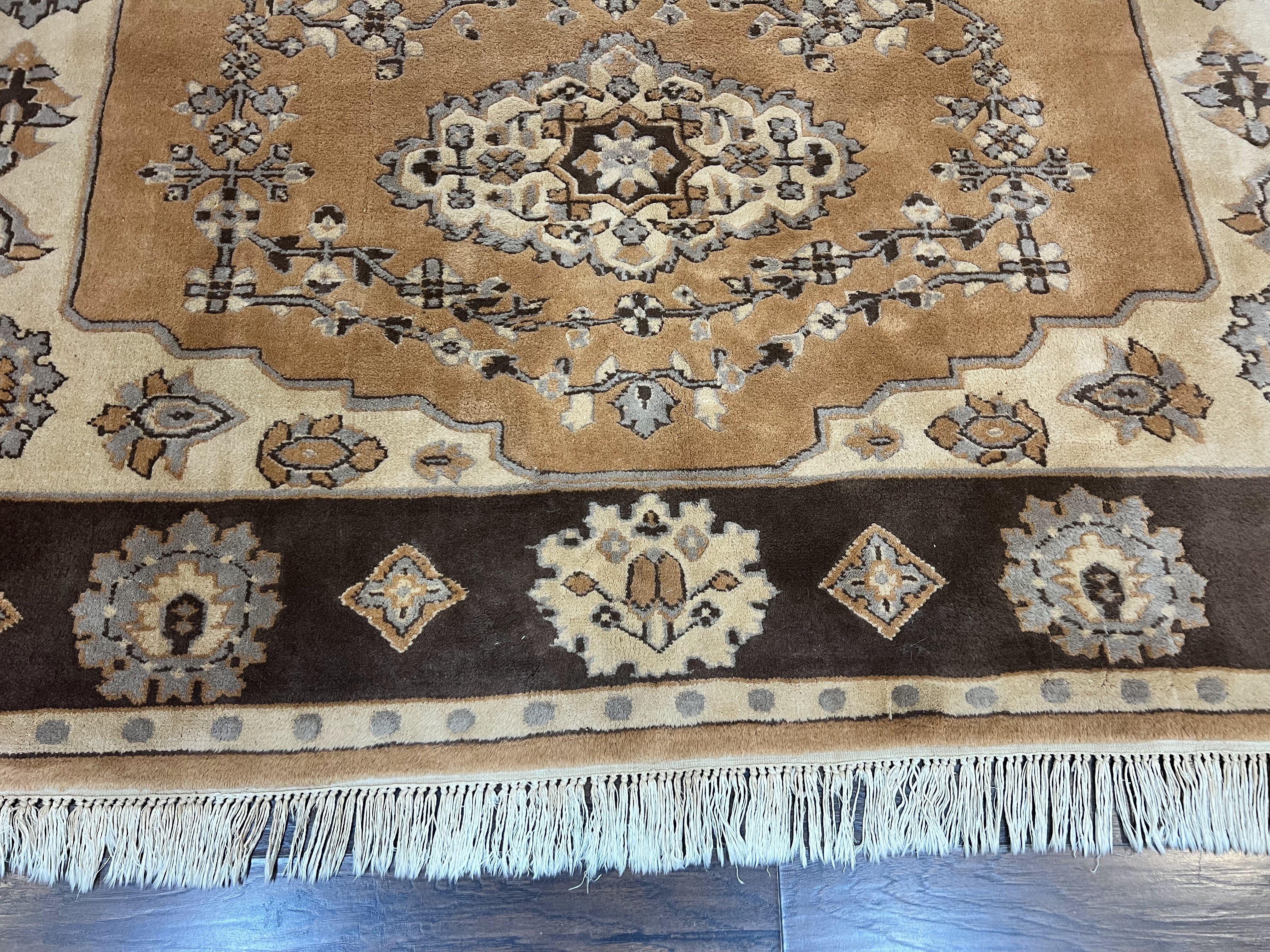 Indian Oushak Rug 8x10, Wool Hand Knotted Vintage Carpet - Jewel Rugs