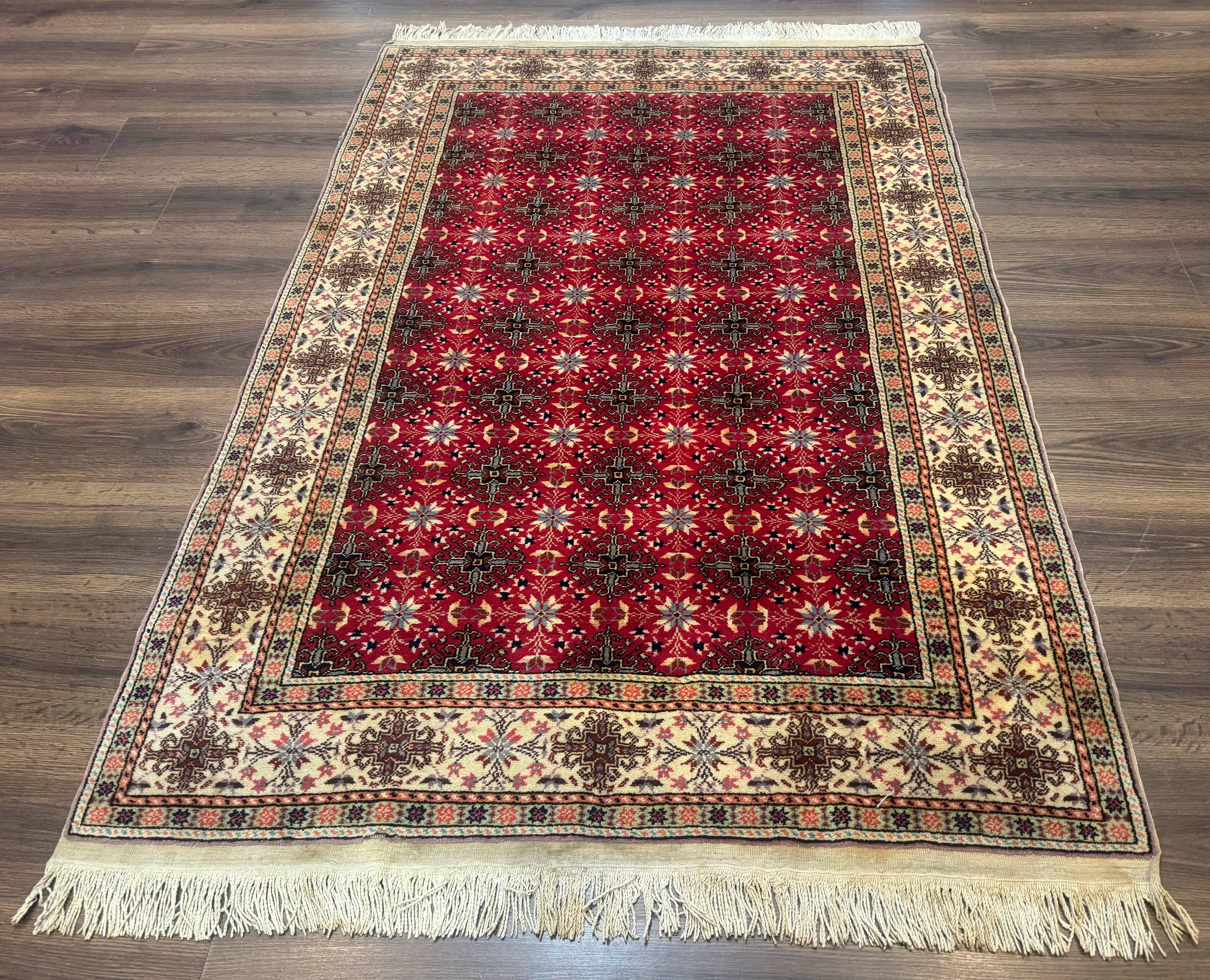 Turkish Sivas Rug 4x6, Red and Cream, Allover Design, Handmade Vintage - Jewel Rugs