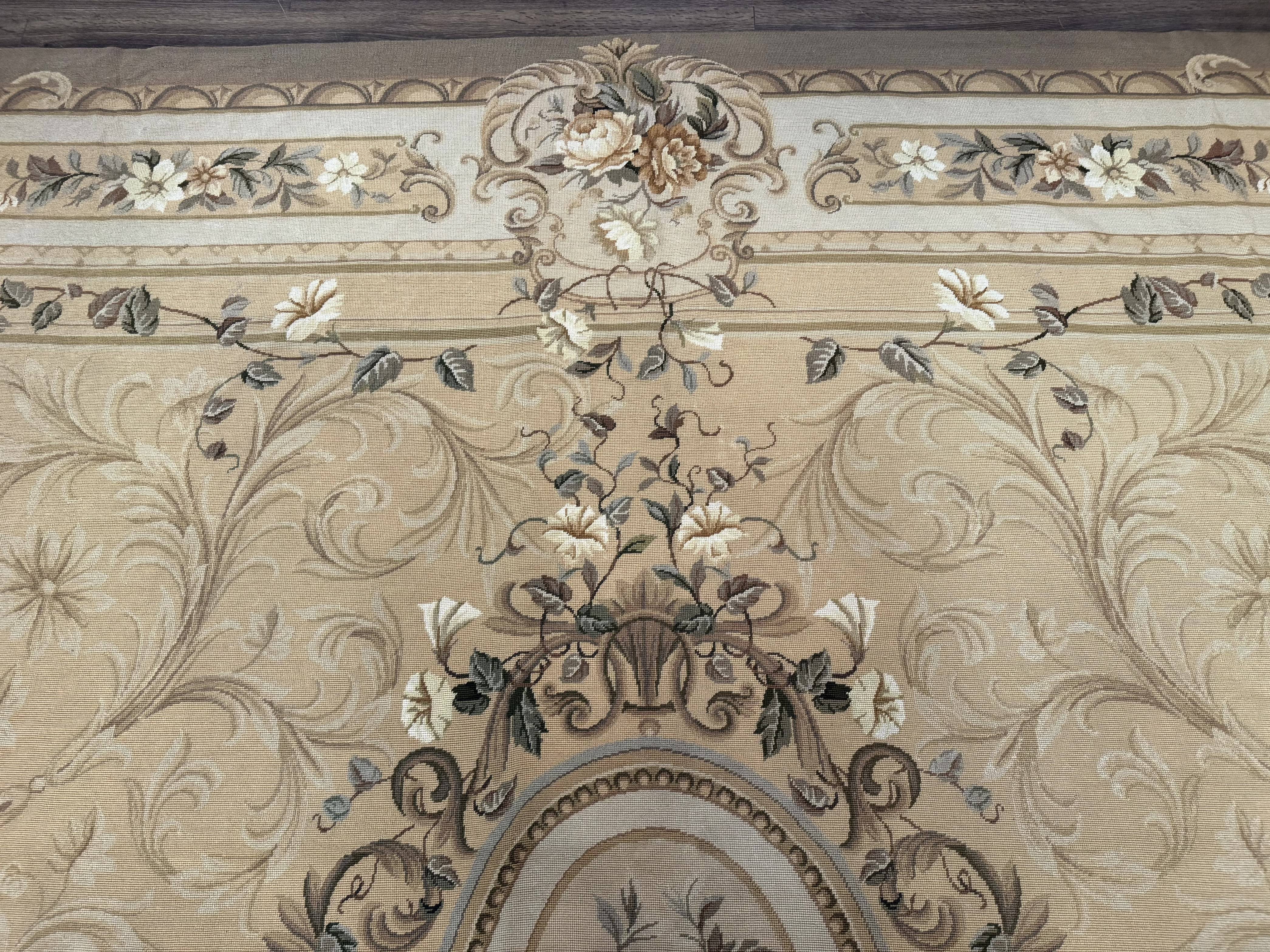 Large Needlepoint Rug 12x15, Palace Size Aubusson Carpet, Vintage, Handmade - Jewel Rugs