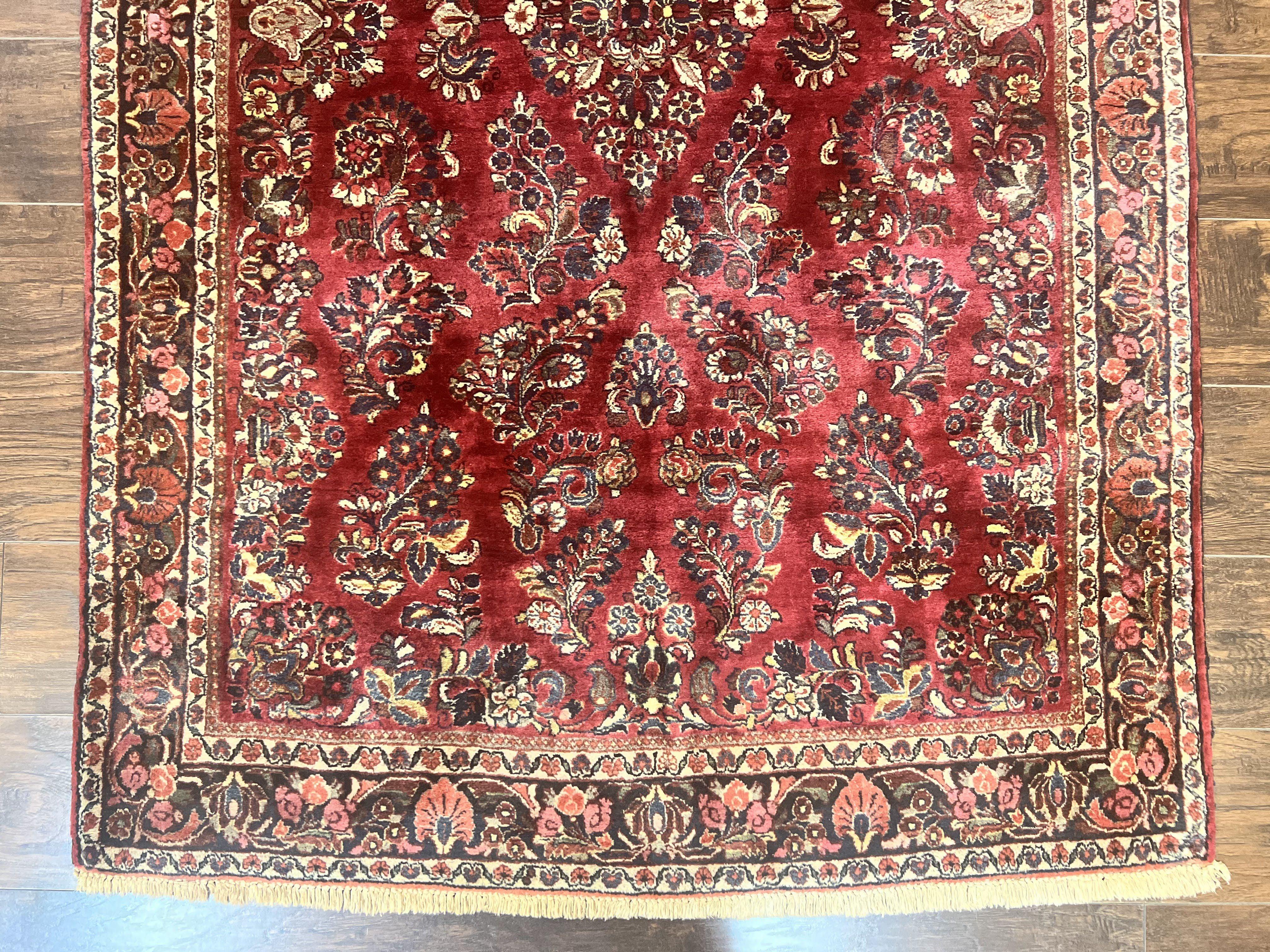 Antique Persian Sarouk Rug 4x7, Hand Knotted Wool Red Persian Carpet, Floral - Jewel Rugs