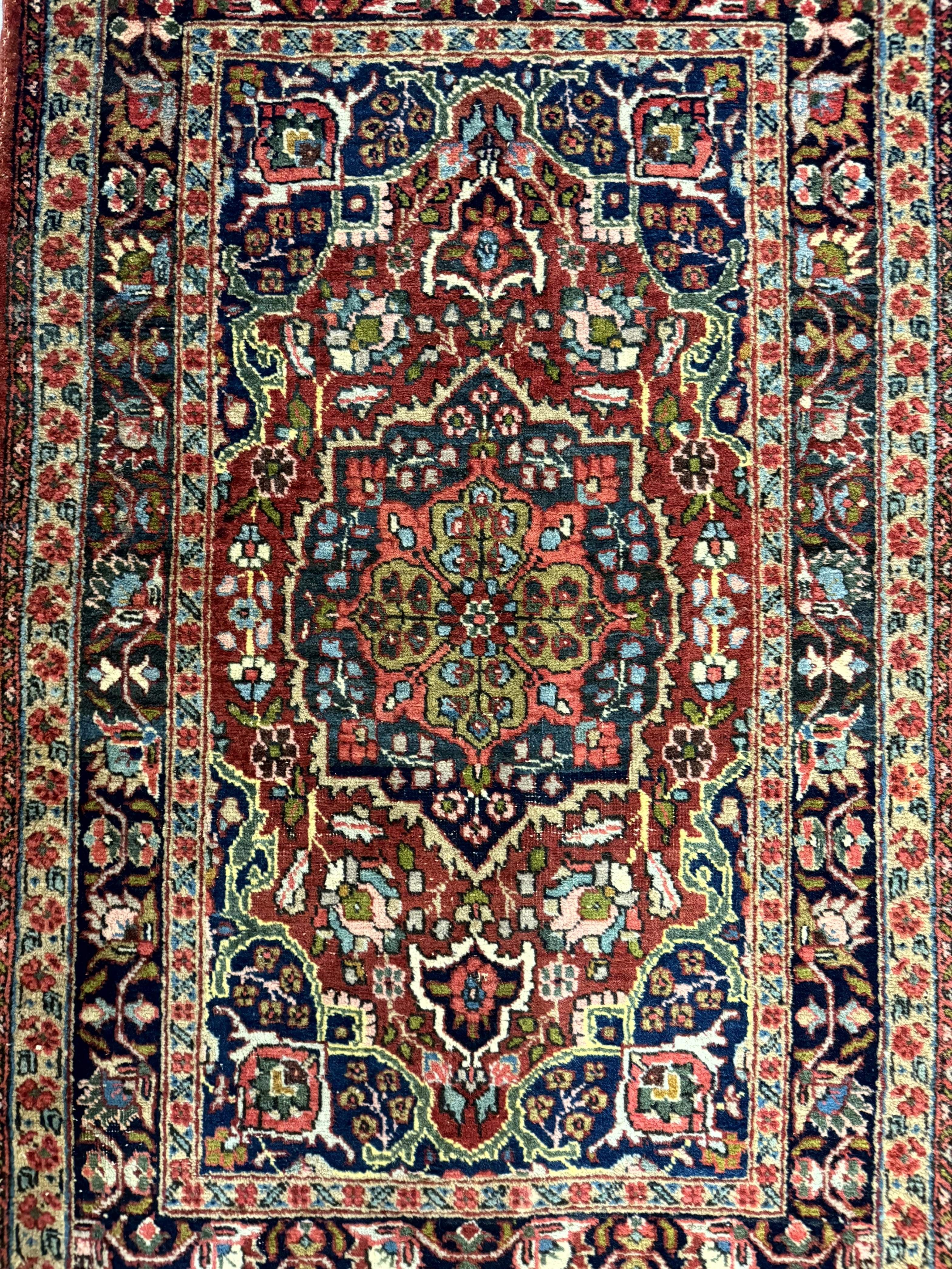 Antique Persian Tabriz Rug 3x5, Brick Red Navy Blue, Floral Medallion, Small Persian Carpet - Jewel Rugs