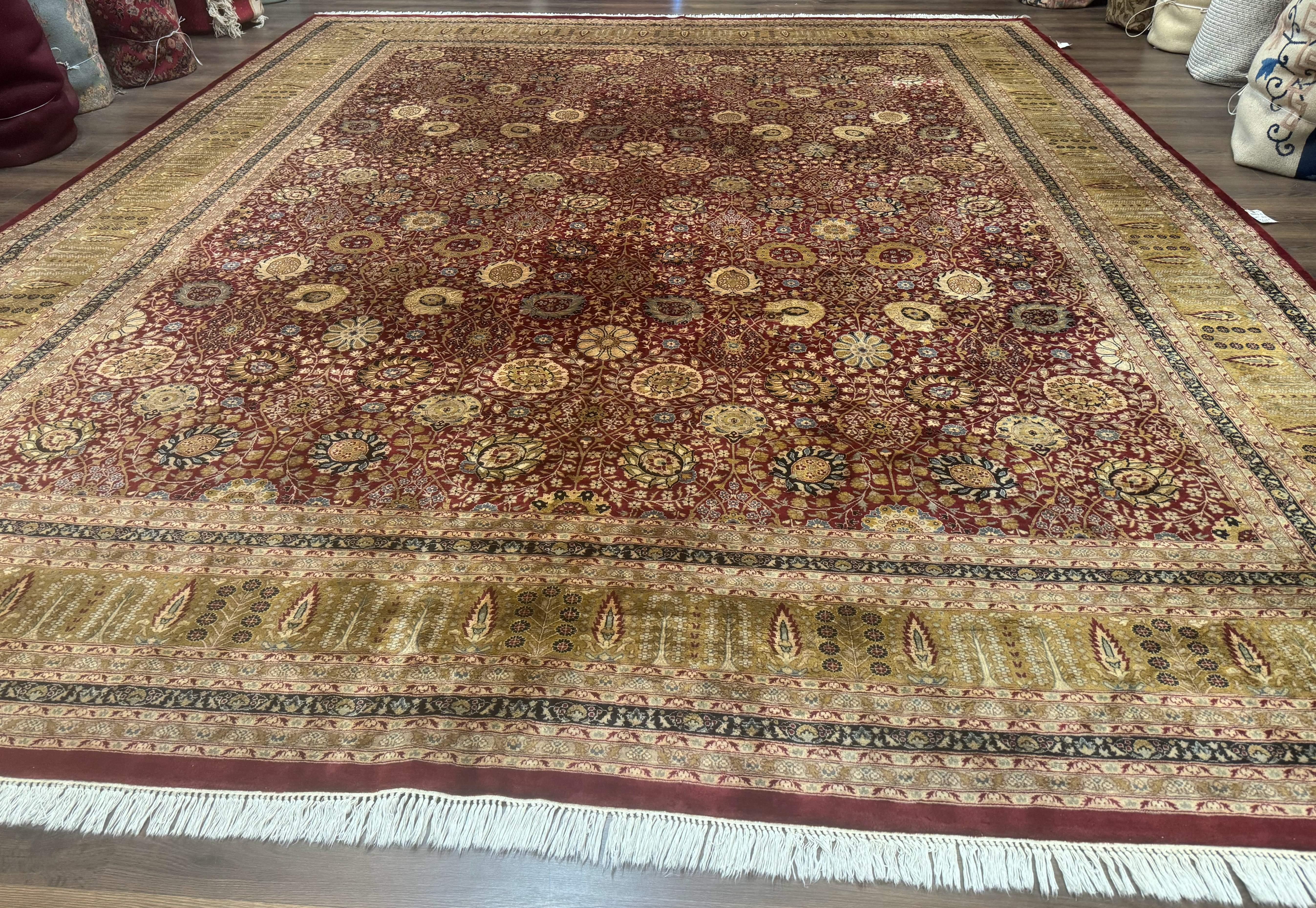 Palace Size Pak Persian Rug 12x15, Brick Red, Allover Pattern, Handmade Oversized Wool Oriental Carpet, Large Area Rug, Fine 225 KPSI - Jewel Rugs