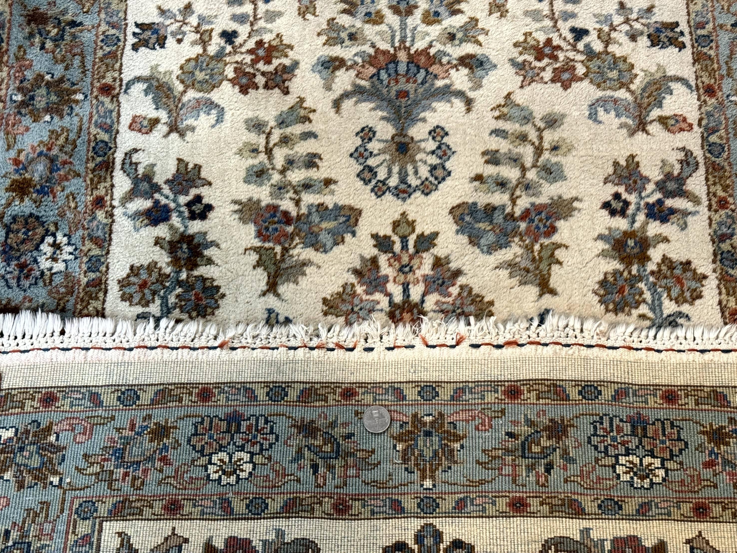 Indo Persian Sarouk Runner Rug 3x12, Cream and Light Blue, Oriental Runner for Hallway or Kitchen 3 x 12 - Jewel Rugs