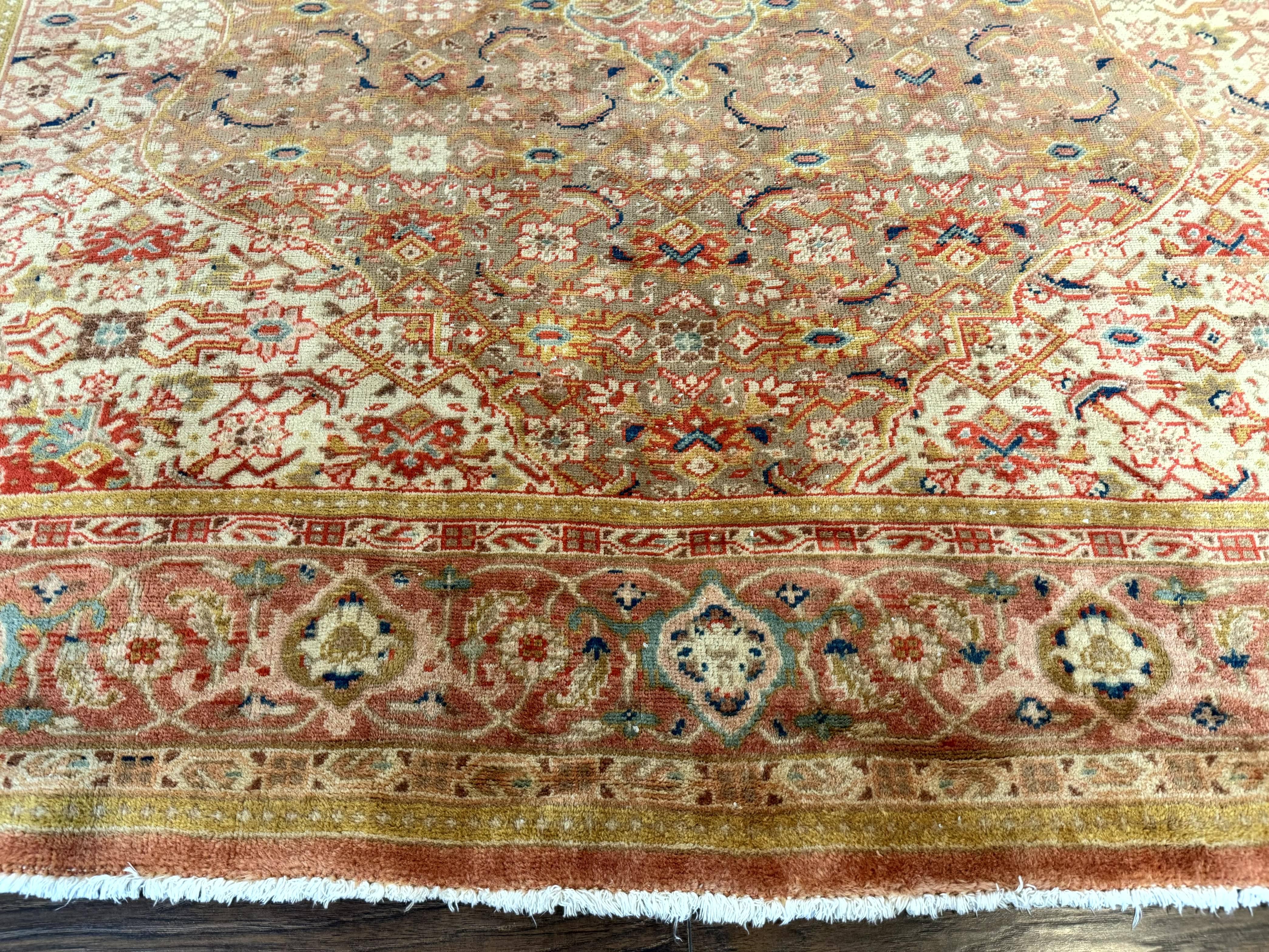 Antique Persian Tabriz Khoy Rug 8x10, Handmade Wool Carpet, Light Green Beige, Vintage Rug for Modern Home - Jewel Rugs