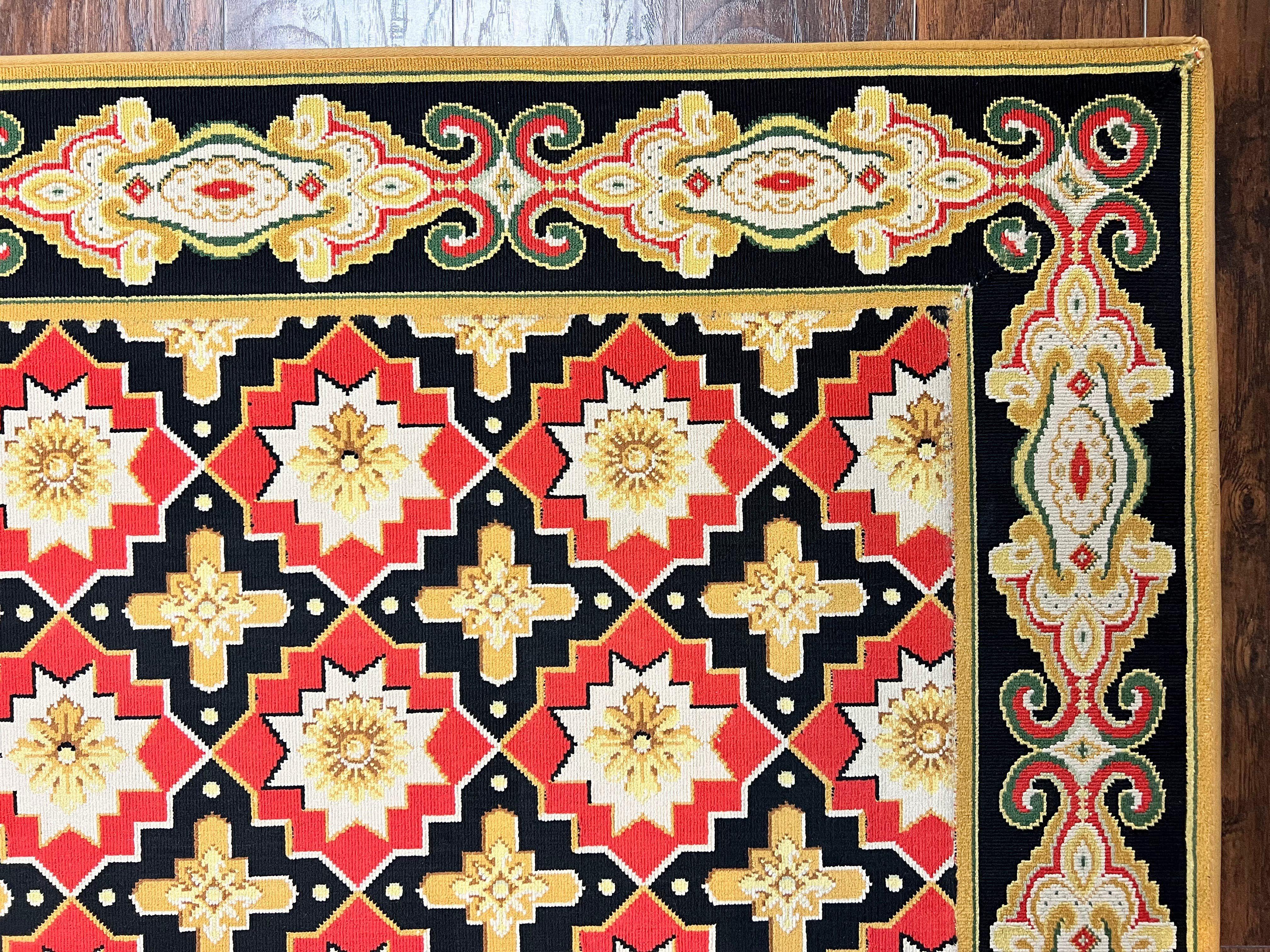 Runner Rug 4x19, Panel Design Rug, Custom Made Stark Runner Carpet, Wool, Vintage 4 x 19 Hallway Rug, European Design, Red Black Ivory Tan - Jewel Rugs