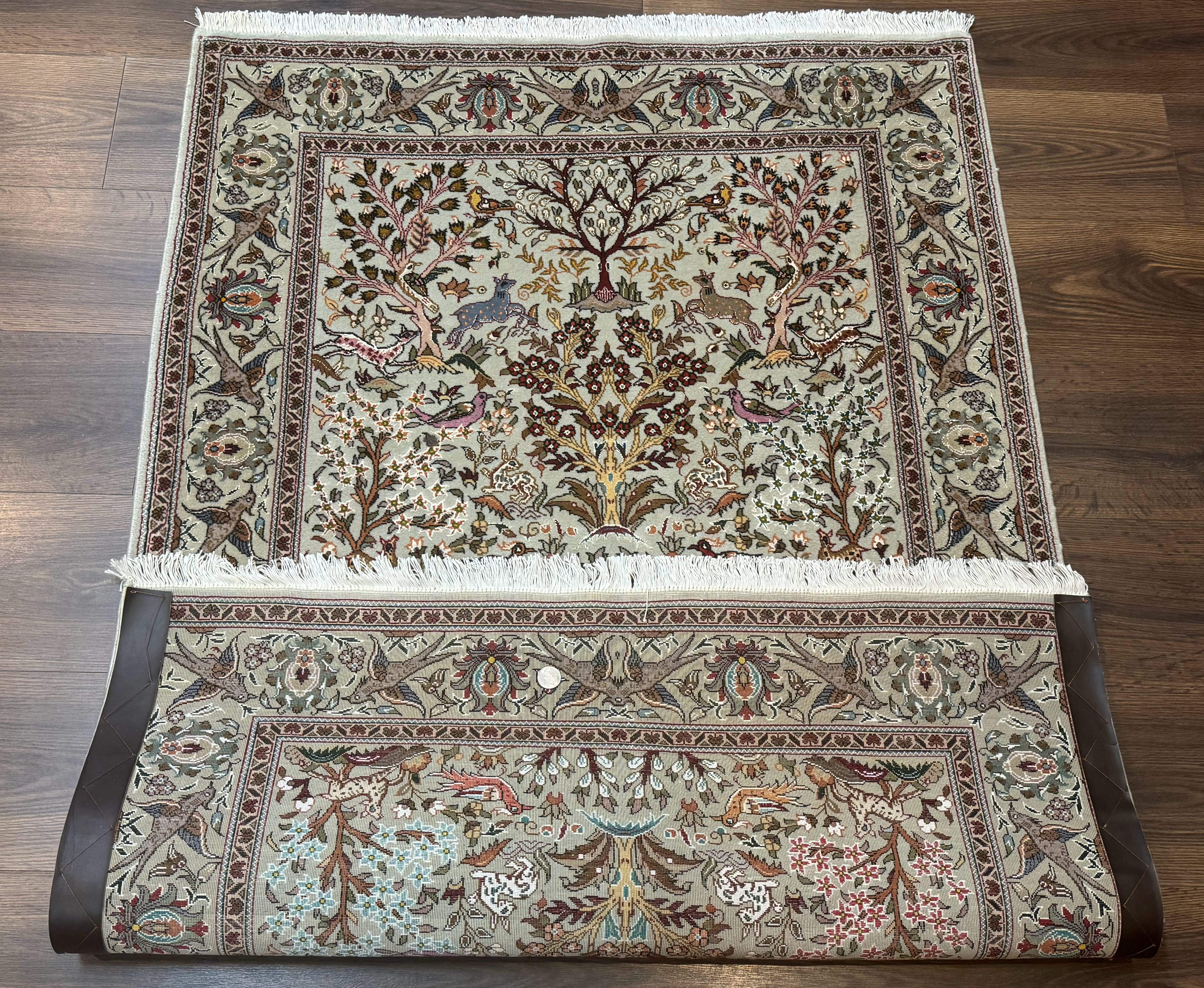 Wonderful Persian Tabriz Rug 3x5, Tree of Life, Animal Pictorials, Birds, Wool & Silk Highlights, Fine 330 KPSI - Jewel Rugs
