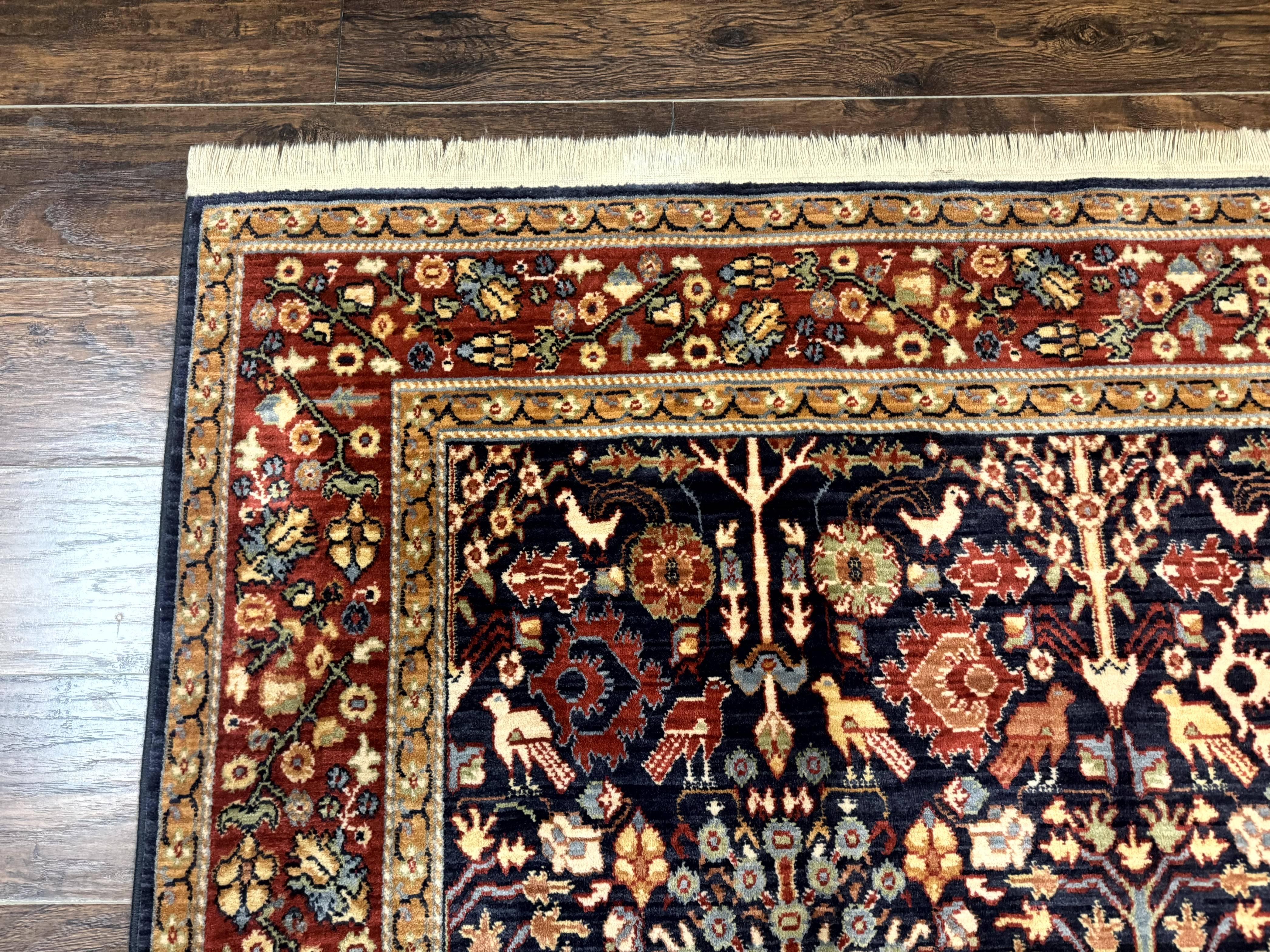 Karastan Rug 5x8, Karastan English Manor Devonshire 2120, Discontinued Wool Pile Karastan Navy Blue Floral Room Sized Area Rug, Bird Motifs - Jewel Rugs