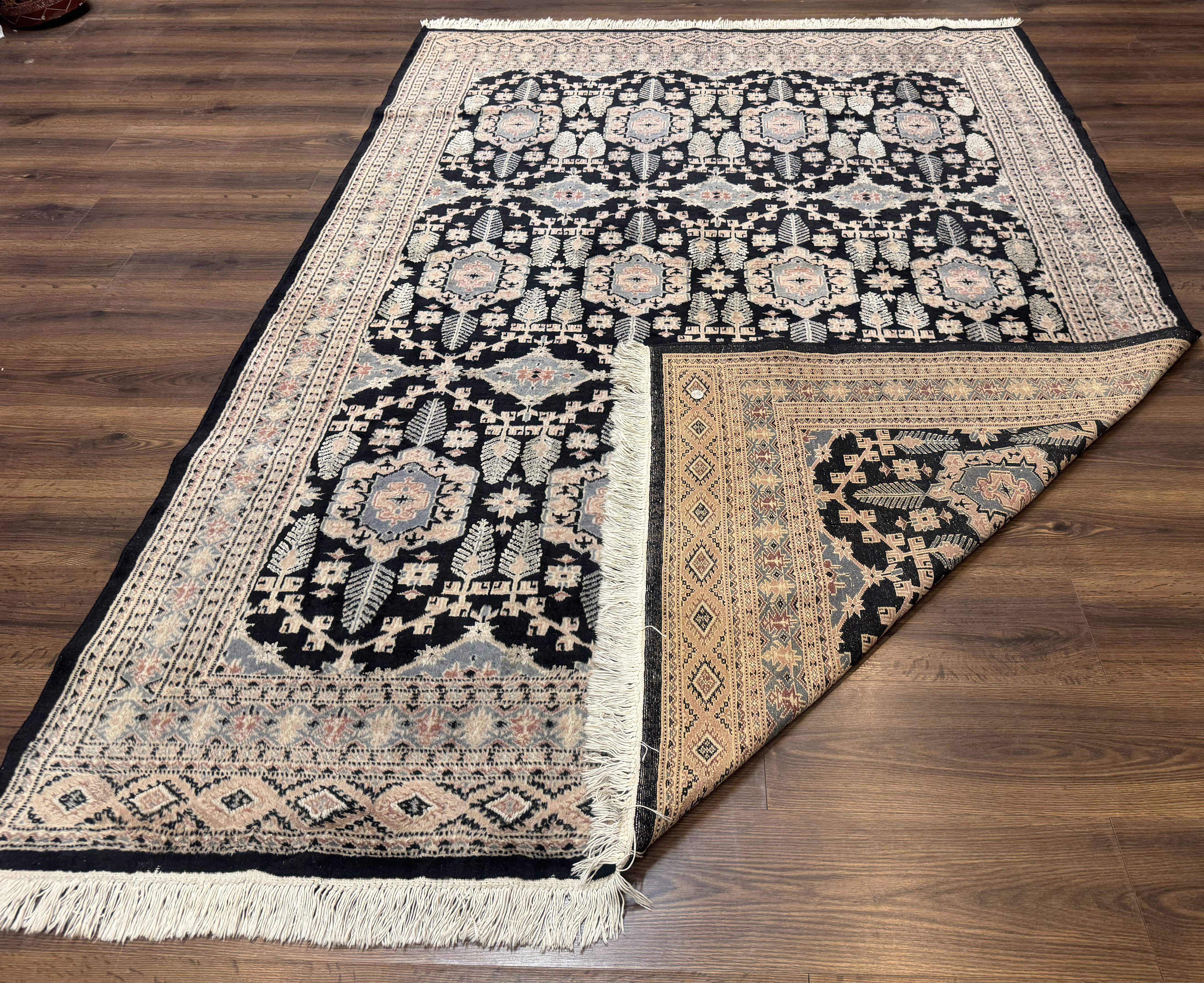 Turkoman Bokhara Rug 6x9, Pakistani Carpet, Black, Hand Knotted - Jewel Rugs