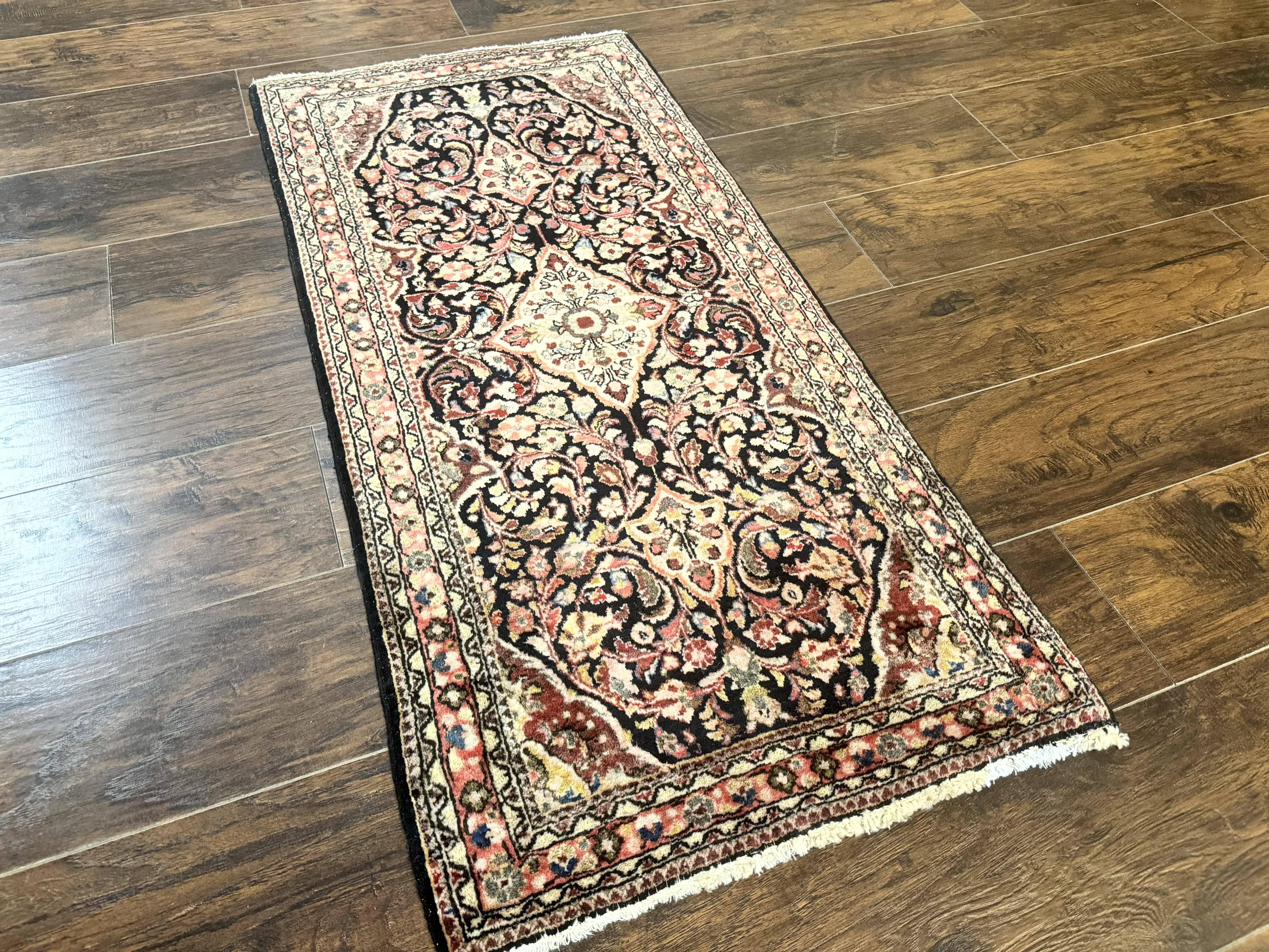 Antique Navy Blue Persian Sarouk Rug 2x4, Floral, Handmade Carpet, Small Persian Rug, Wool Hand Knotted - Jewel Rugs