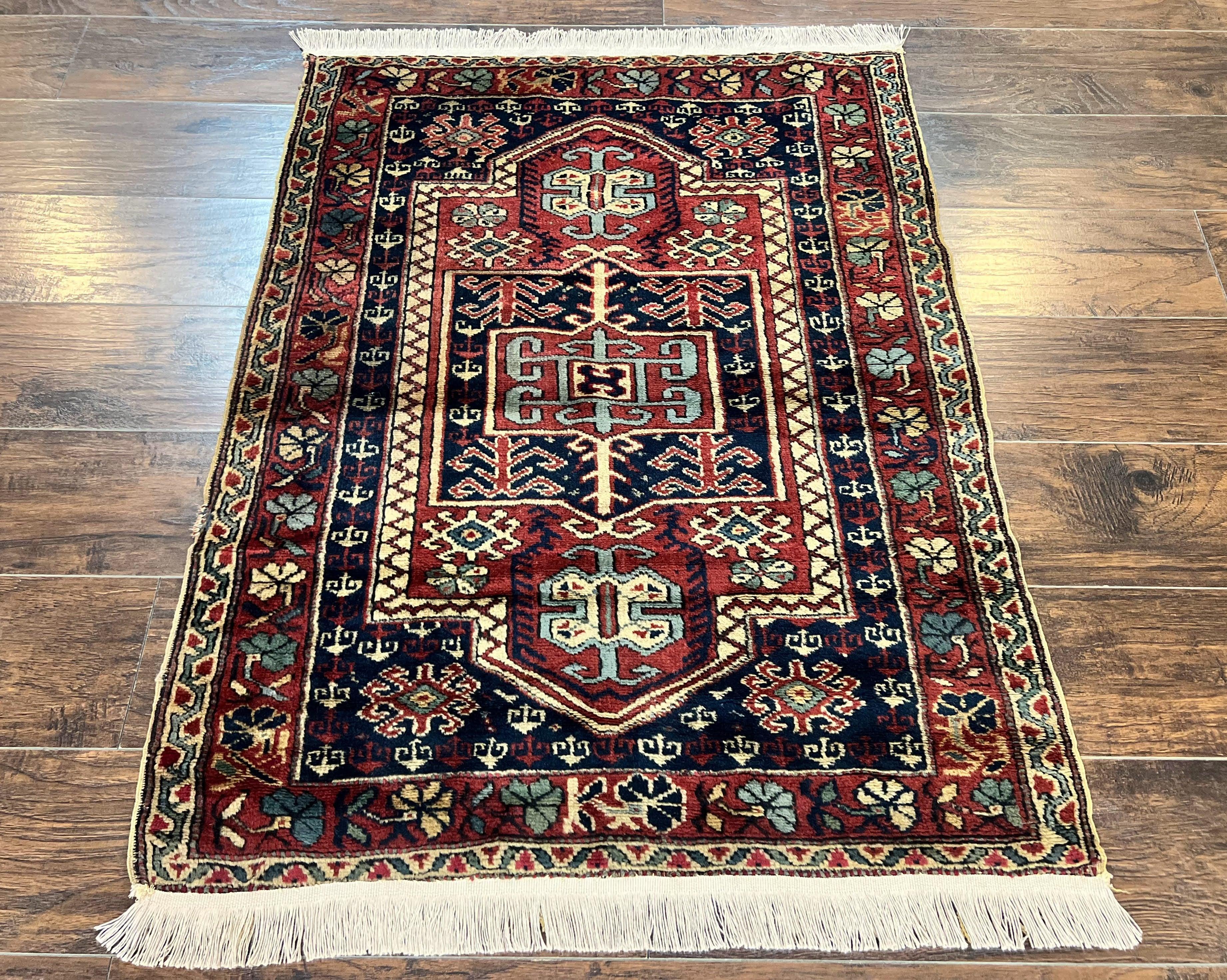 Antique Turkish Sparta Rug 3x4, Geometric Caucasian Pattern, Vintage Handmade Tribal Wool Carpet - Jewel Rugs