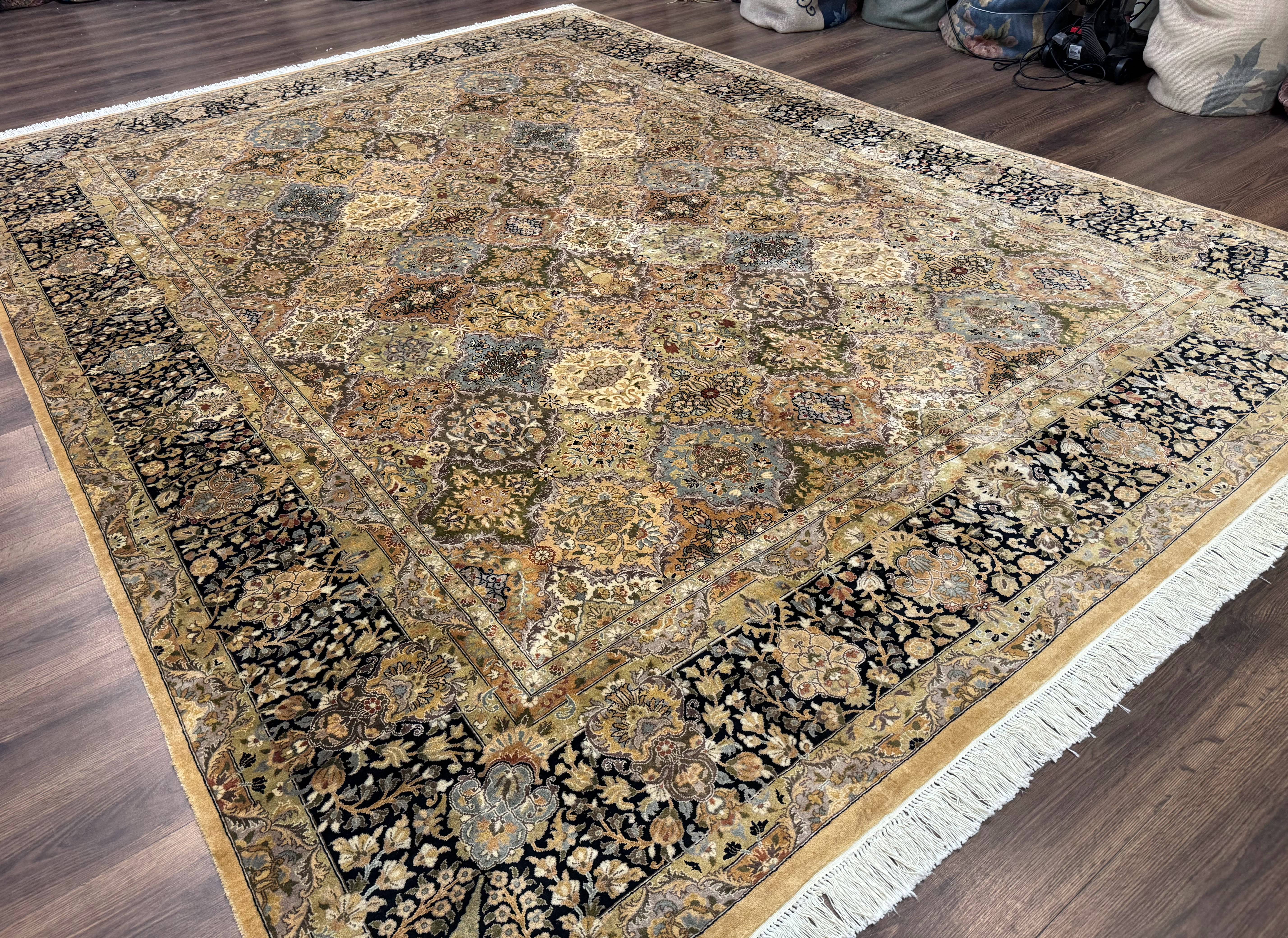 Pakistani Persian Rug 9x12, Multicolor Panel Design, Tan-Gold, Fine 270 KPSI - Jewel Rugs