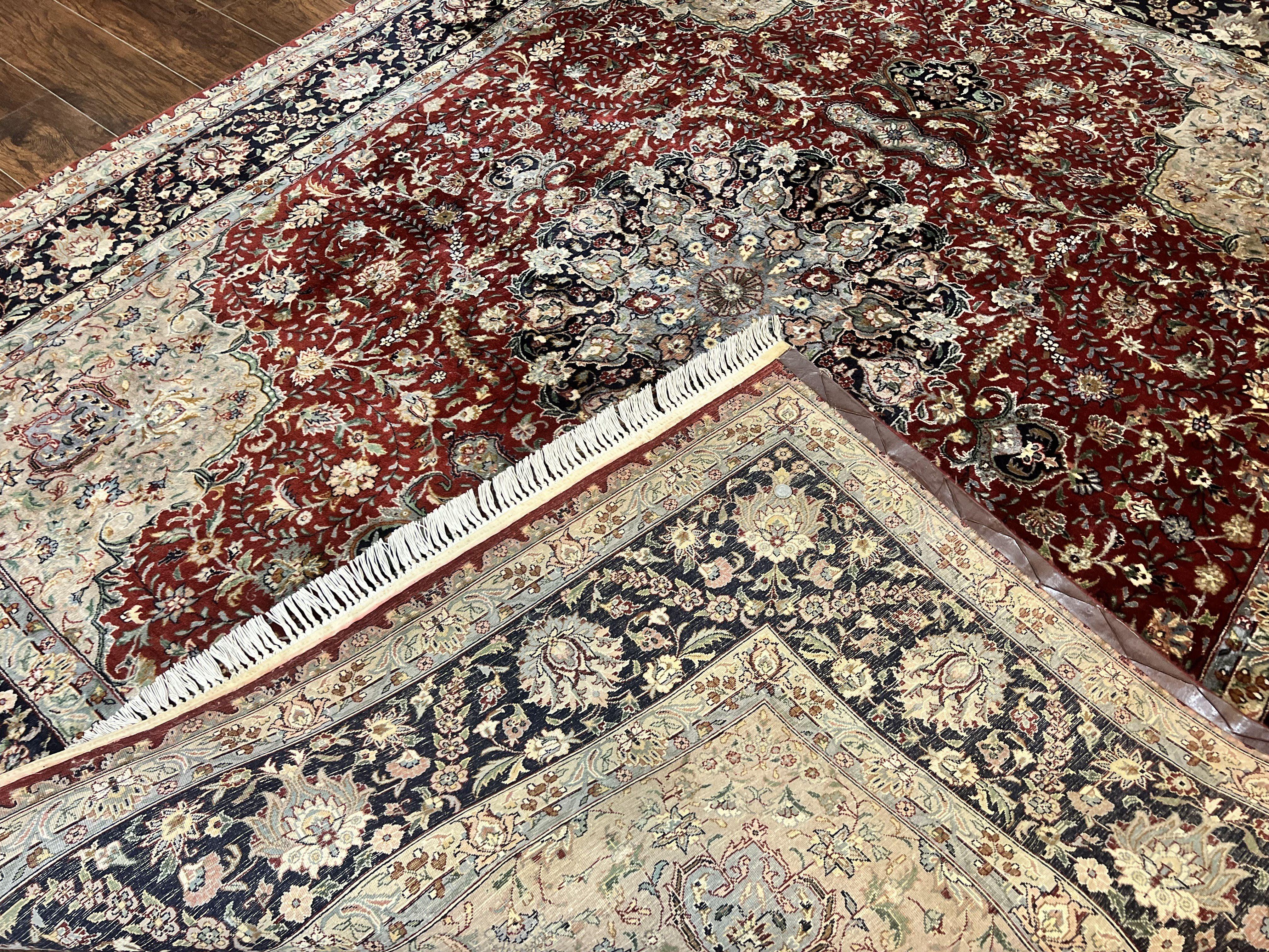 Pak Persian Rug 8x10, Wool Hand Knotted Vintage Carpet, Dark Red & Navy Blue, Dome Design Floral Medallion Rug, 8 x 10 Oriental Rug - Jewel Rugs