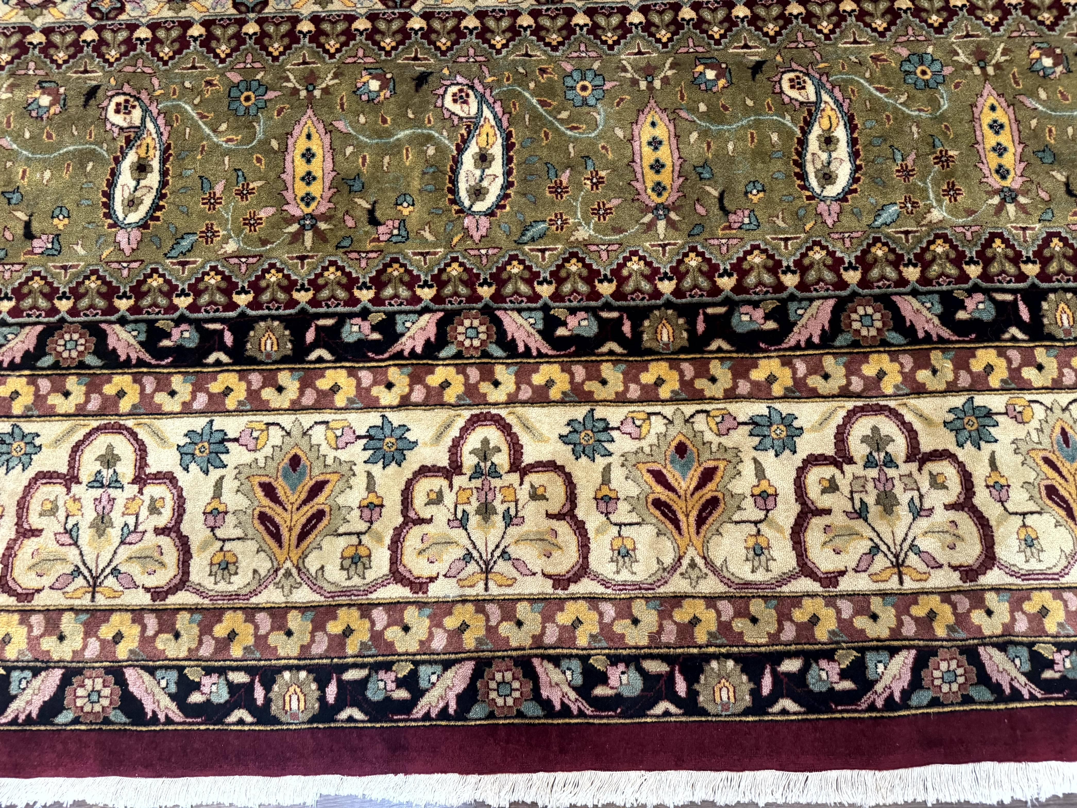Palace Size Rug 12x15, Indian Agra Rug, Red Green Cream, Floral, Highly Detailed - Jewel Rugs