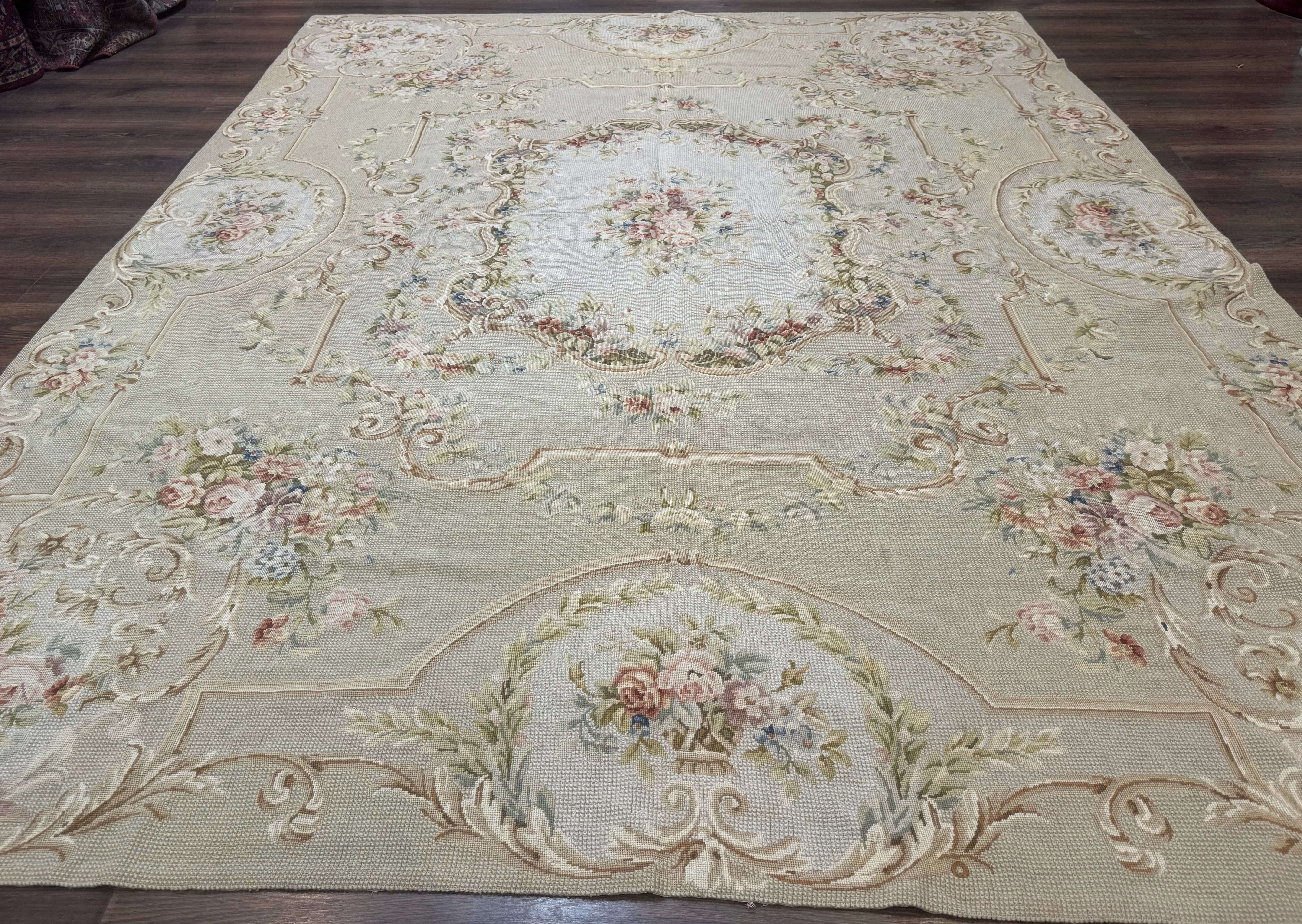 Needlepoint Rug 8x10, Aubusson Carpet, European Design - Jewel Rugs