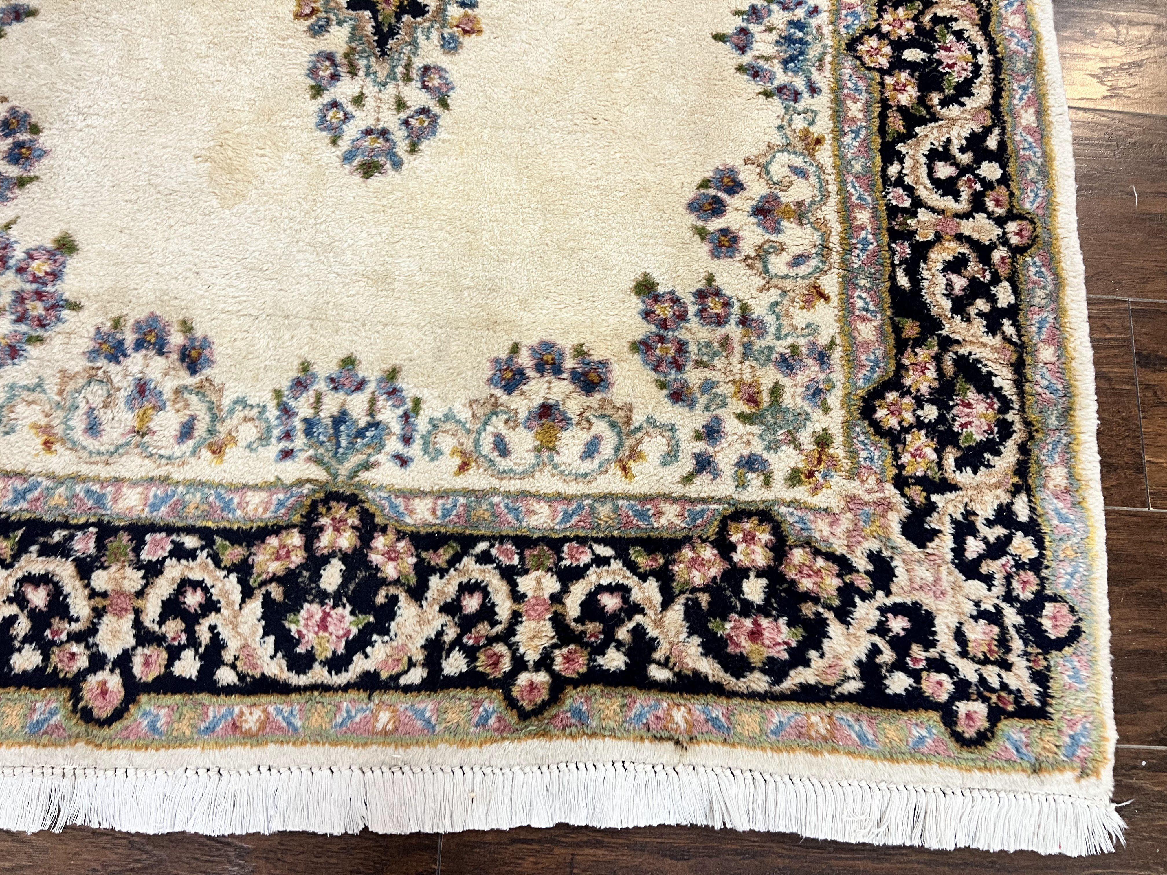 Persian Kirman Rug 4x7, Wool Hand Knotted Antique Carpet, Beige, Semi Open Field Medallion Rug, Traditional Handmade Oriental Rug - Jewel Rugs