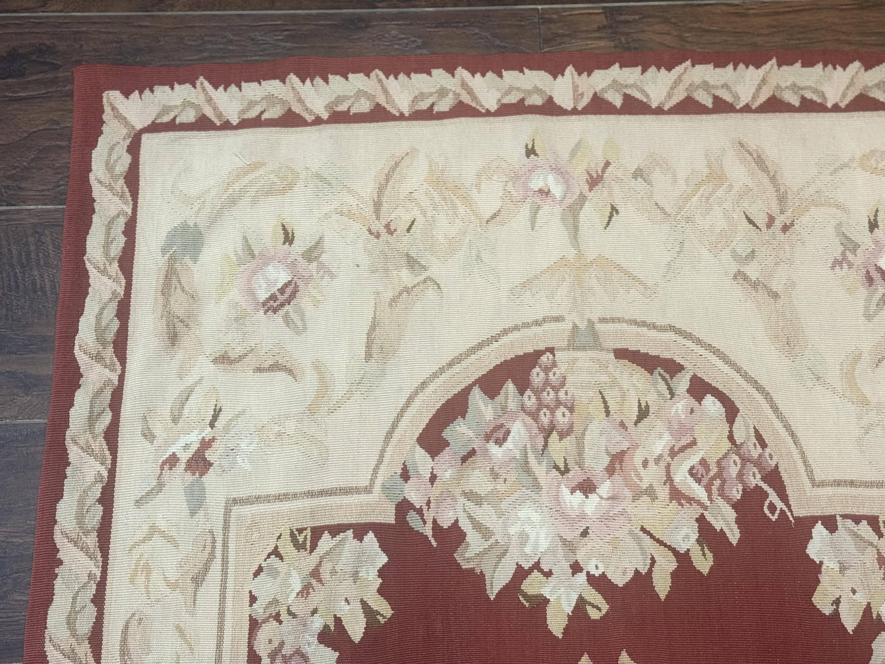 Aubusson Runner Rug 3x10, European Design, Red and Beige, Elegant, Handmade Wool Rug - Jewel Rugs