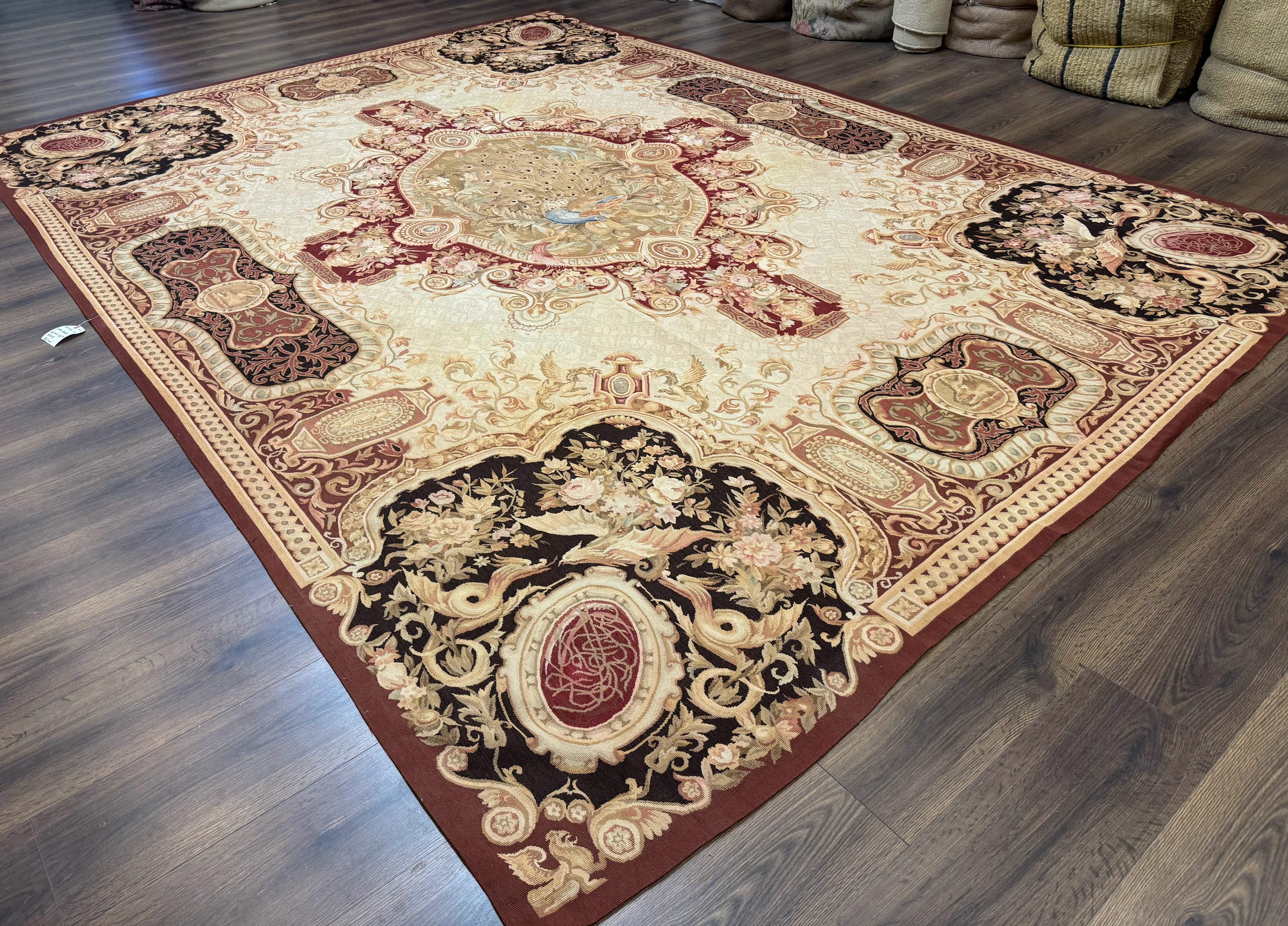 French Aubusson Rug 9x12 - European Design Flatweave Carpet - Jewel Rugs