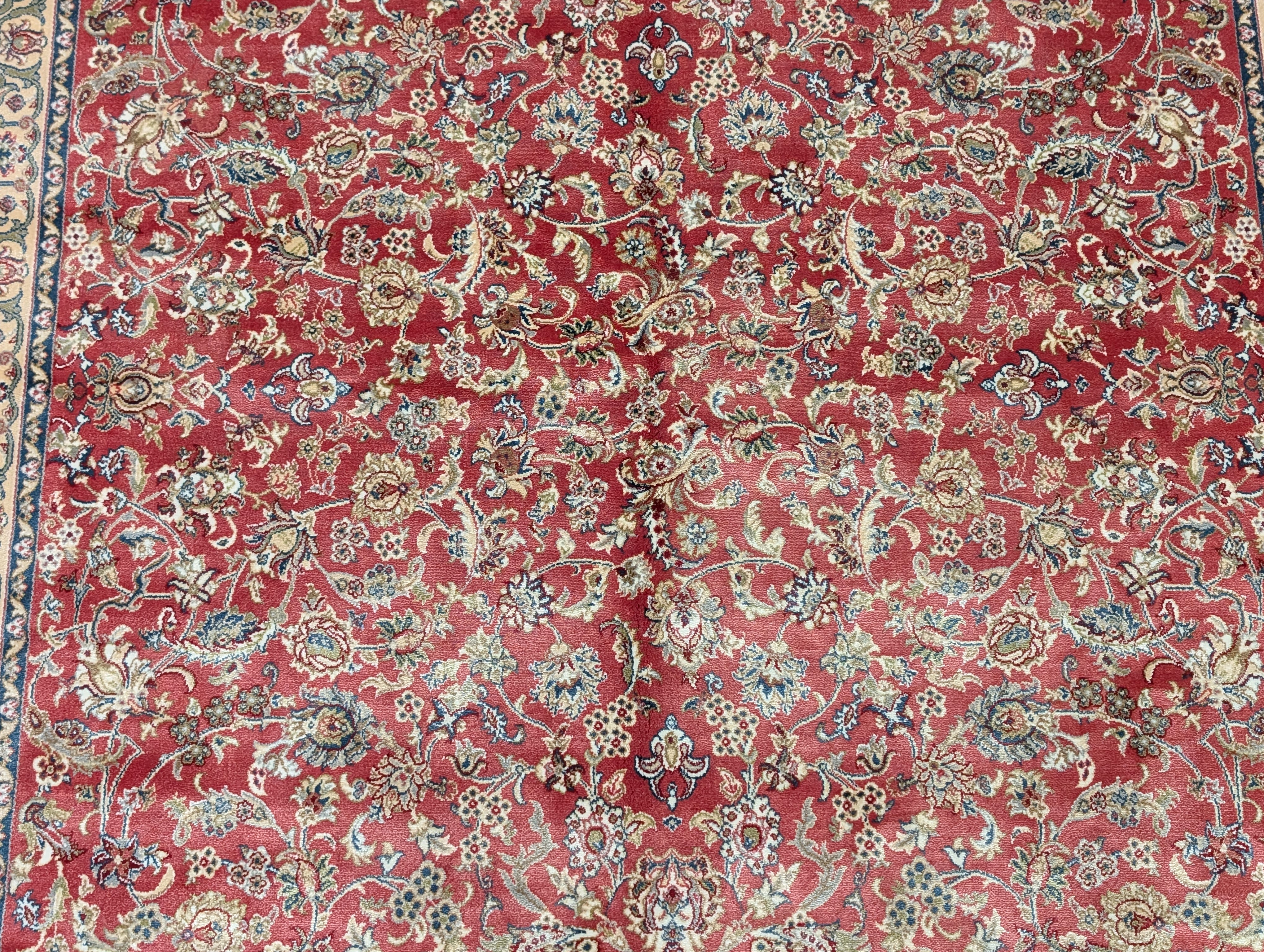 Square Silk Rug 5x5, Red and Ivory, Floral, Turkish Silk Carpet, New, Bamboo Silk - Jewel Rugs