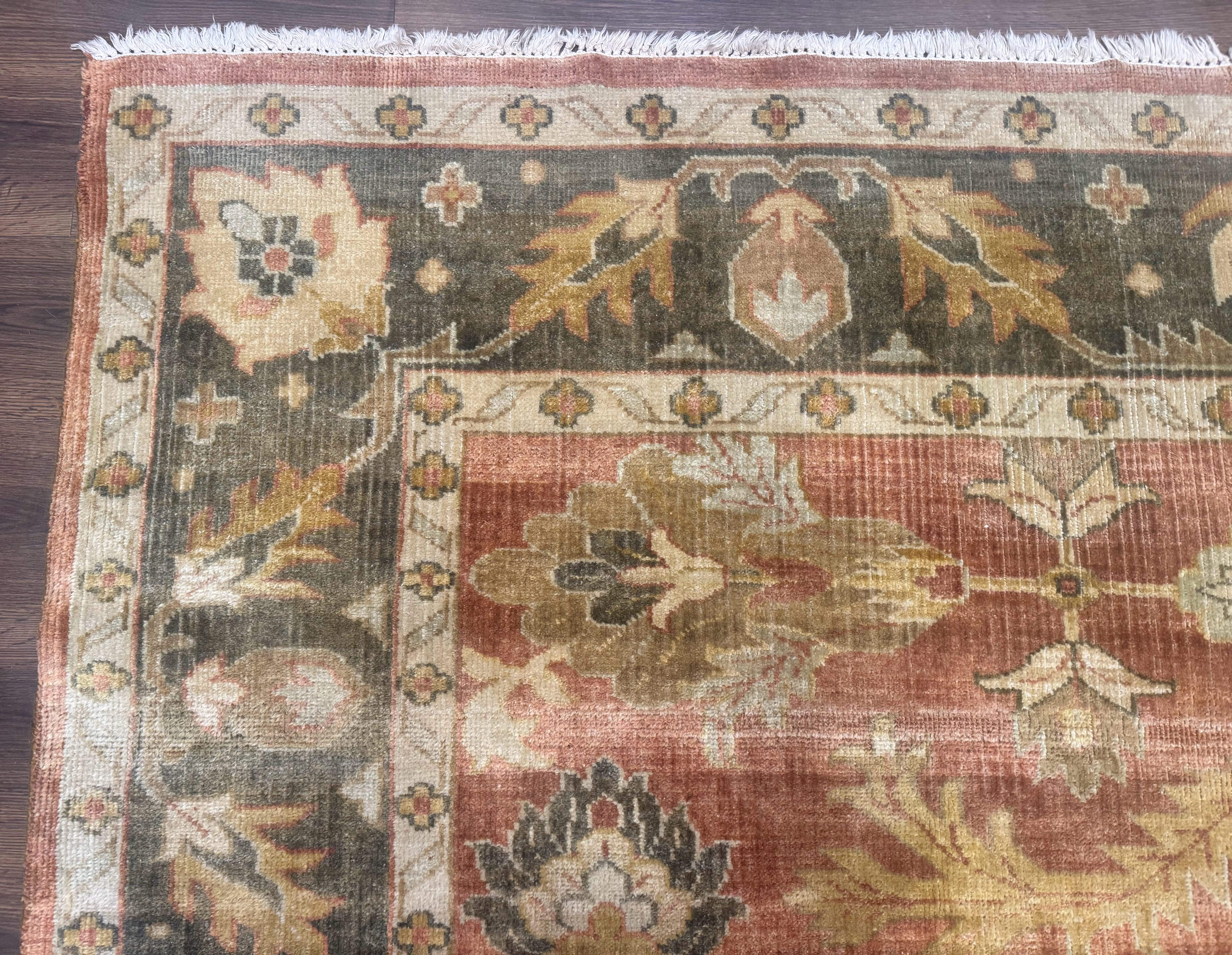 Turkish Oushak Rug 8x10 – Terracotta and Dark Gray, Hand-Knotted Wool Carpet - Jewel Rugs