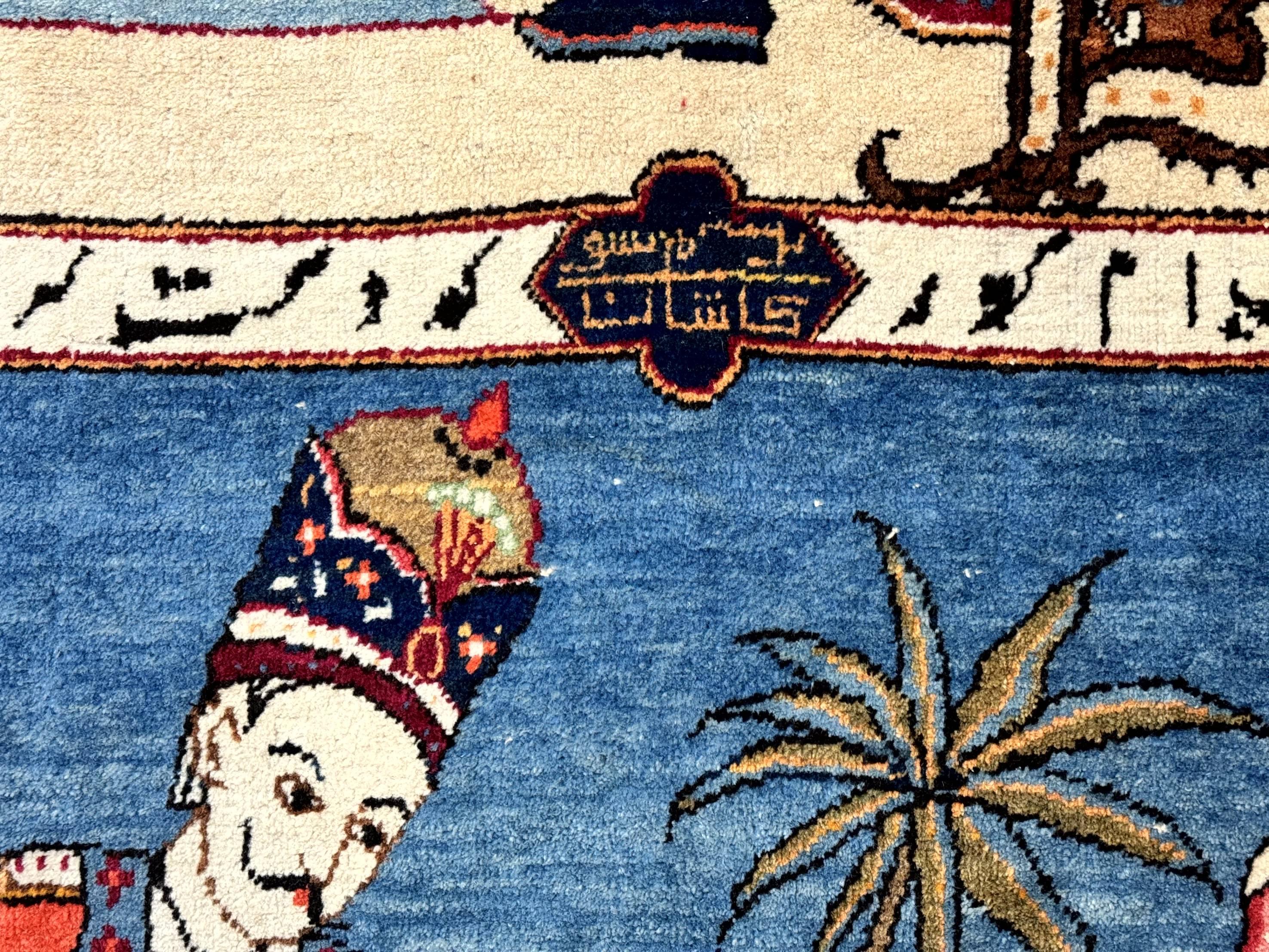 Rare Persian Kashan Pictorial Rug 6x9, King Bahram Hunting Scene, Persian Kings, Hand Knotted Persian Rug for Wall Hanging, Antique, Wool - Jewel Rugs