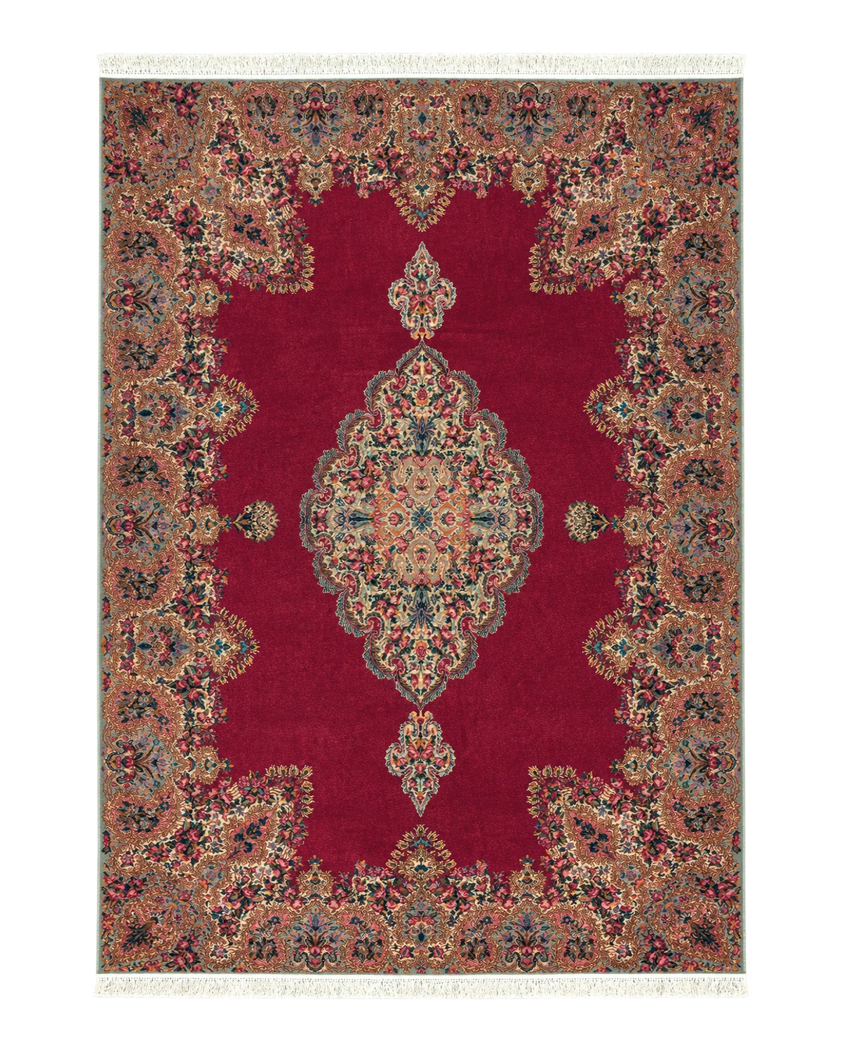 Antique Karastan Red Medallion Kirman Rug 9x12 #762, Wool USA 8' 8" x 12' in Red and Cream, Gray, Multicolor - 2603L087